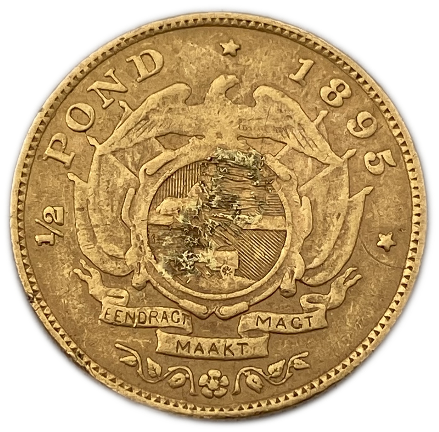 South Africa - 1/2 Pond 1895 - Paul Kruger - Gold .917, 3.99g (3.66g net gold), 19 mm - 1 0