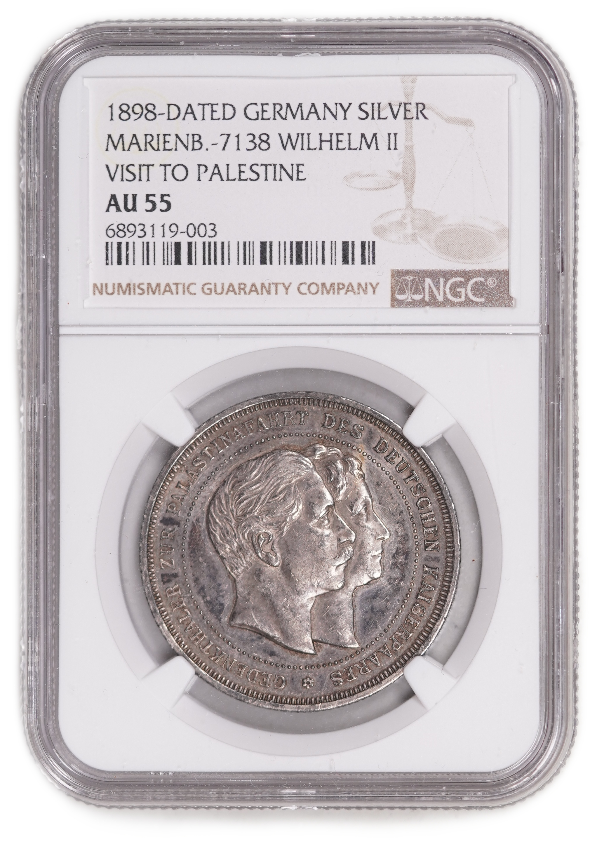 Palestine - Medal Commemorating the Return of Kaiser Wilhelm II from the Holy Land 1898 - Silver, NGC AU 55 - ... - 1 2