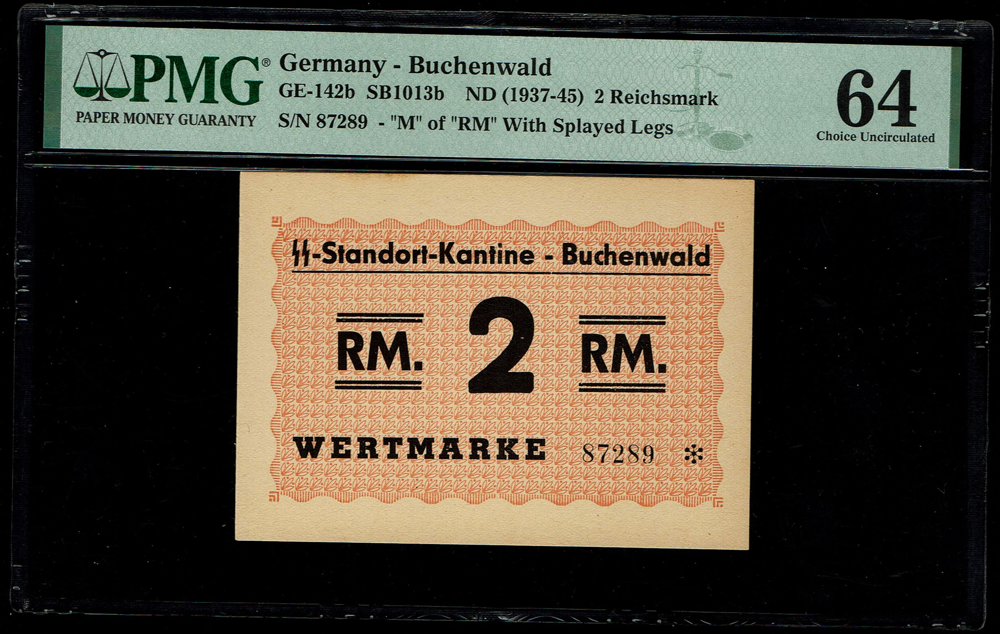 Holocaust, Concentration Camp Banknotes - Germany - Buchenwald Camp - 2 Reichsmark 1937-1945 - PMG 64 - Pick# SB1013b - 1 0