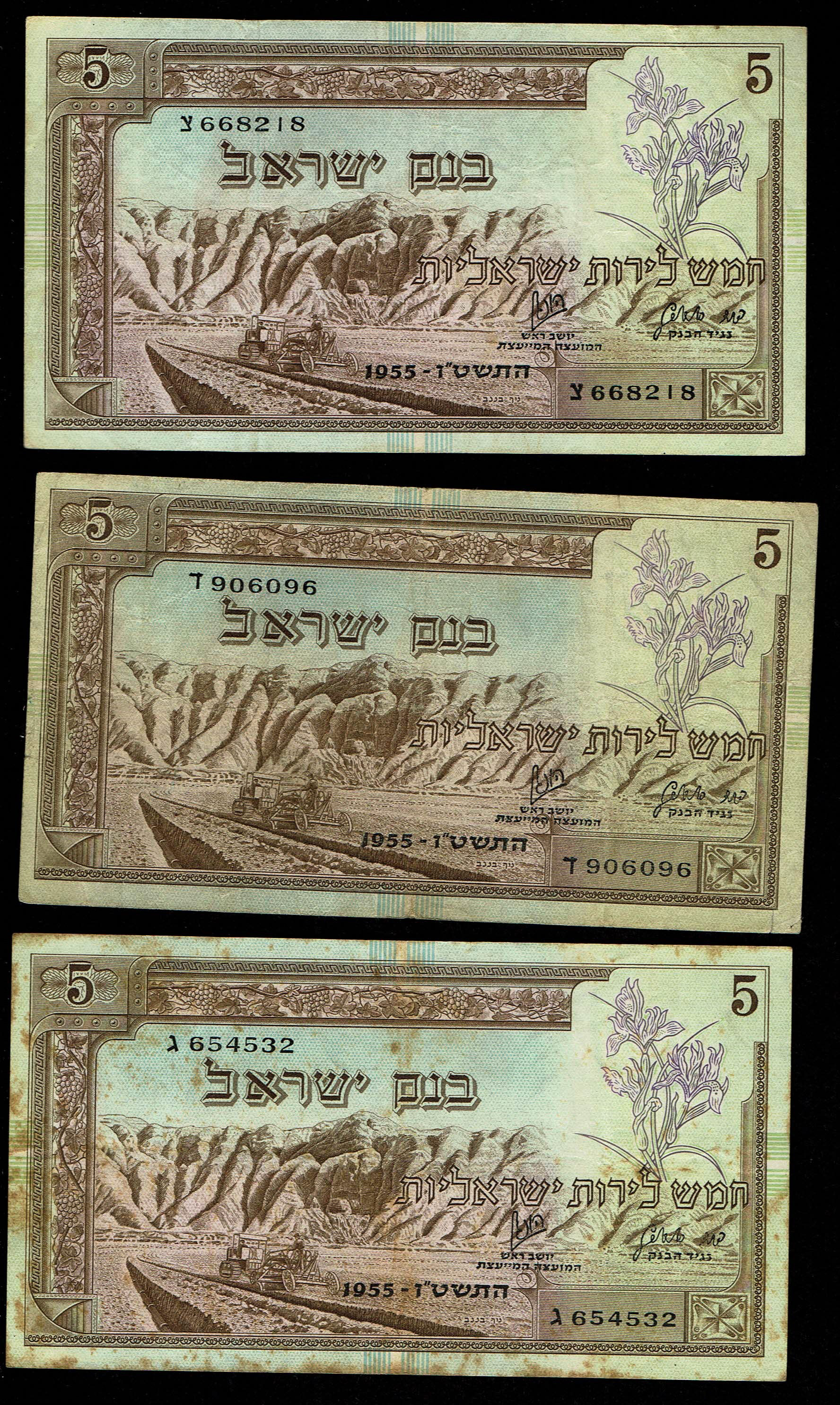 Israel – Lot of 13 banknotes of 500 Pruta, 1, 5, 10 and 50 Lirot 1955 – Very Fine - 1 5