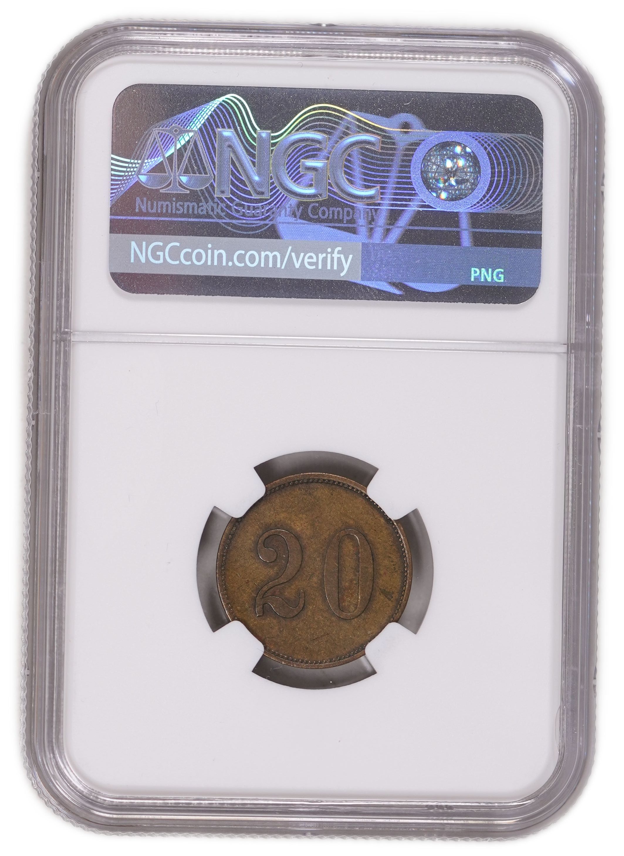 Palestine - Templar Colonies Token - 20 Para 1880-1917 - First Series - NGC XF 45 - Haffner CC-13A - 1 3