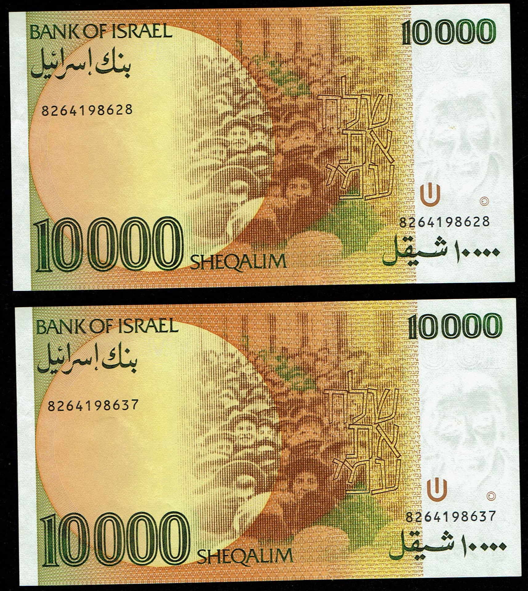 Israel - 2 banknotes of 10,000 Shekels 1984 - Pick# 51 - Uncirculated - 1 1