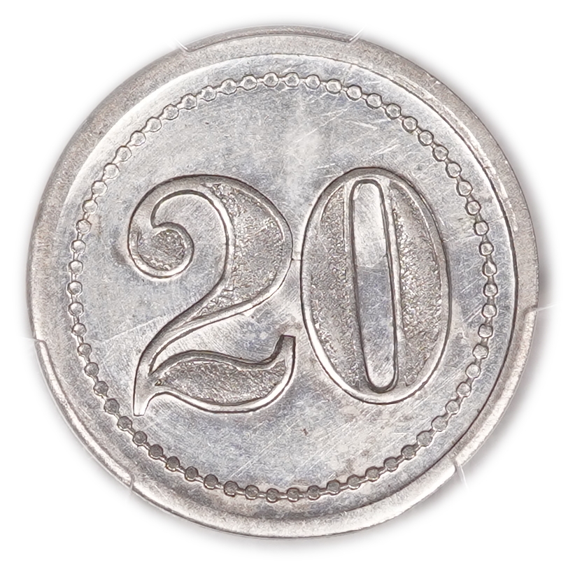 Palestine - Cafe Werner Token - 20 Mil 1935 - Copper-Nickel, PCGS MS62 - Haffner MT-6 - 1 0