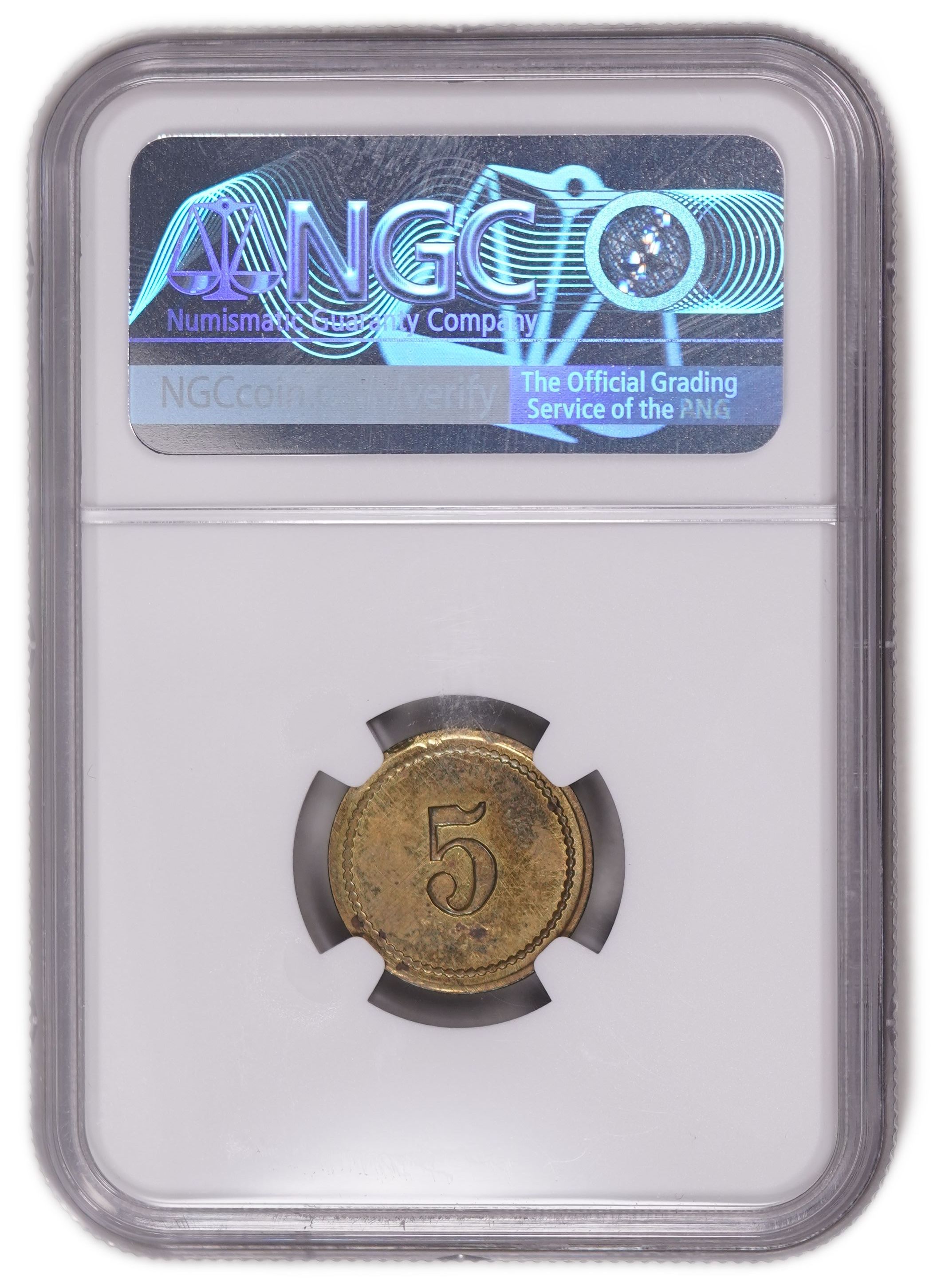Palestine - Cafe Werner Token, Haifa - 5 Mil 1930's - Bronze - NGC MS 61 - Very Rare in Such High Grade - 1 3