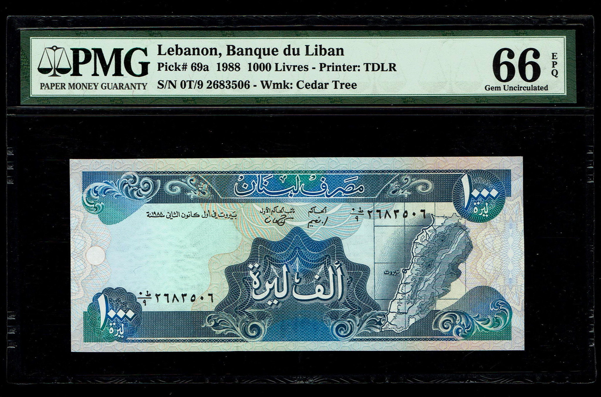 Lebanon - 1000 Livres 1988 - Pick# 69a - PMG 66 EPQ - 1 0