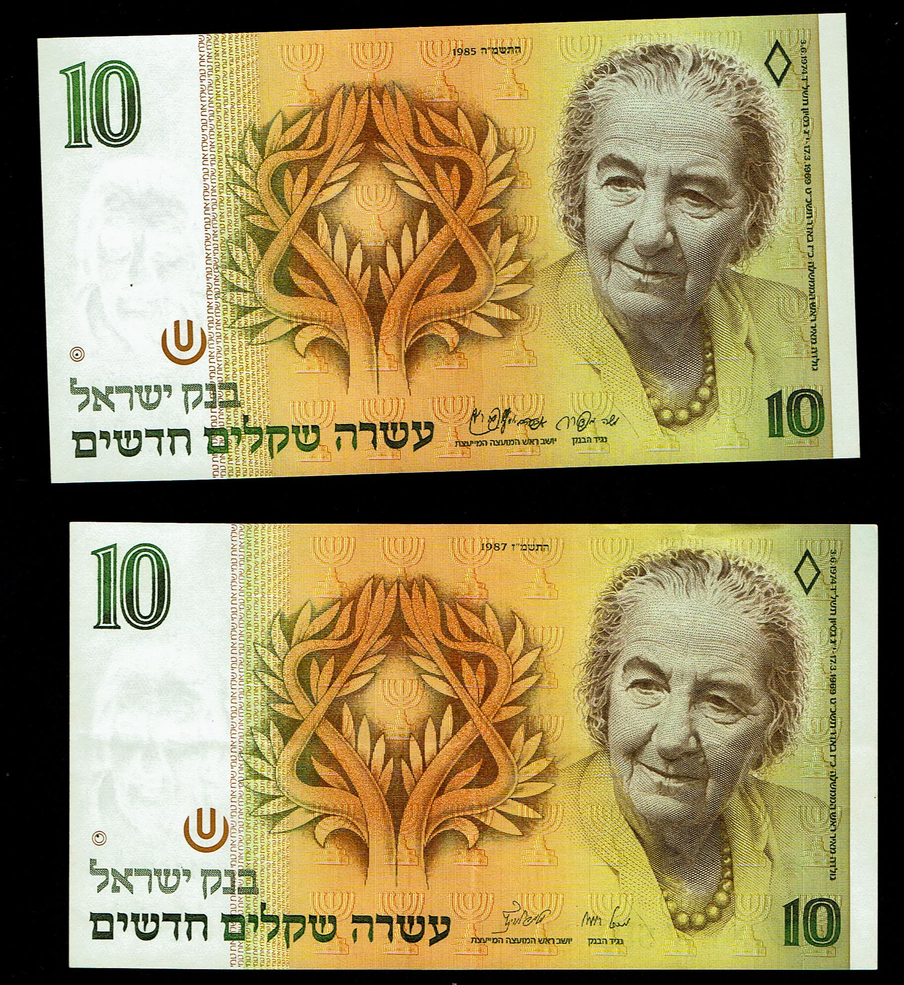 Israel - Set of 10 10 Shekel Banknotes 1985, 1987 - Pick# 53a, 53b - Uncirculated - 1 7