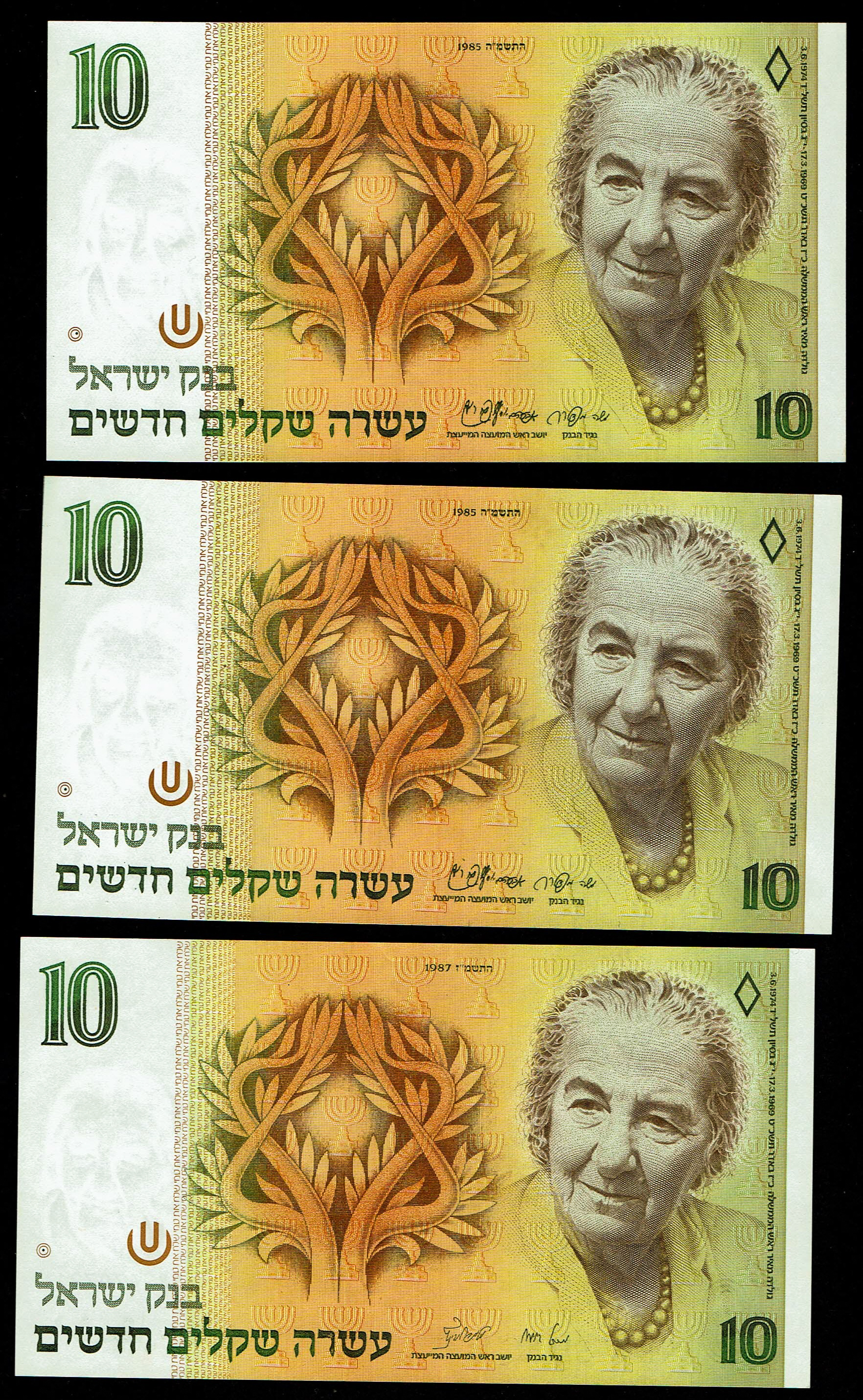 Israel - Set of 10 10 Shekel Banknotes 1985, 1987 - Pick# 53a, 53b - Uncirculated - 1 3
