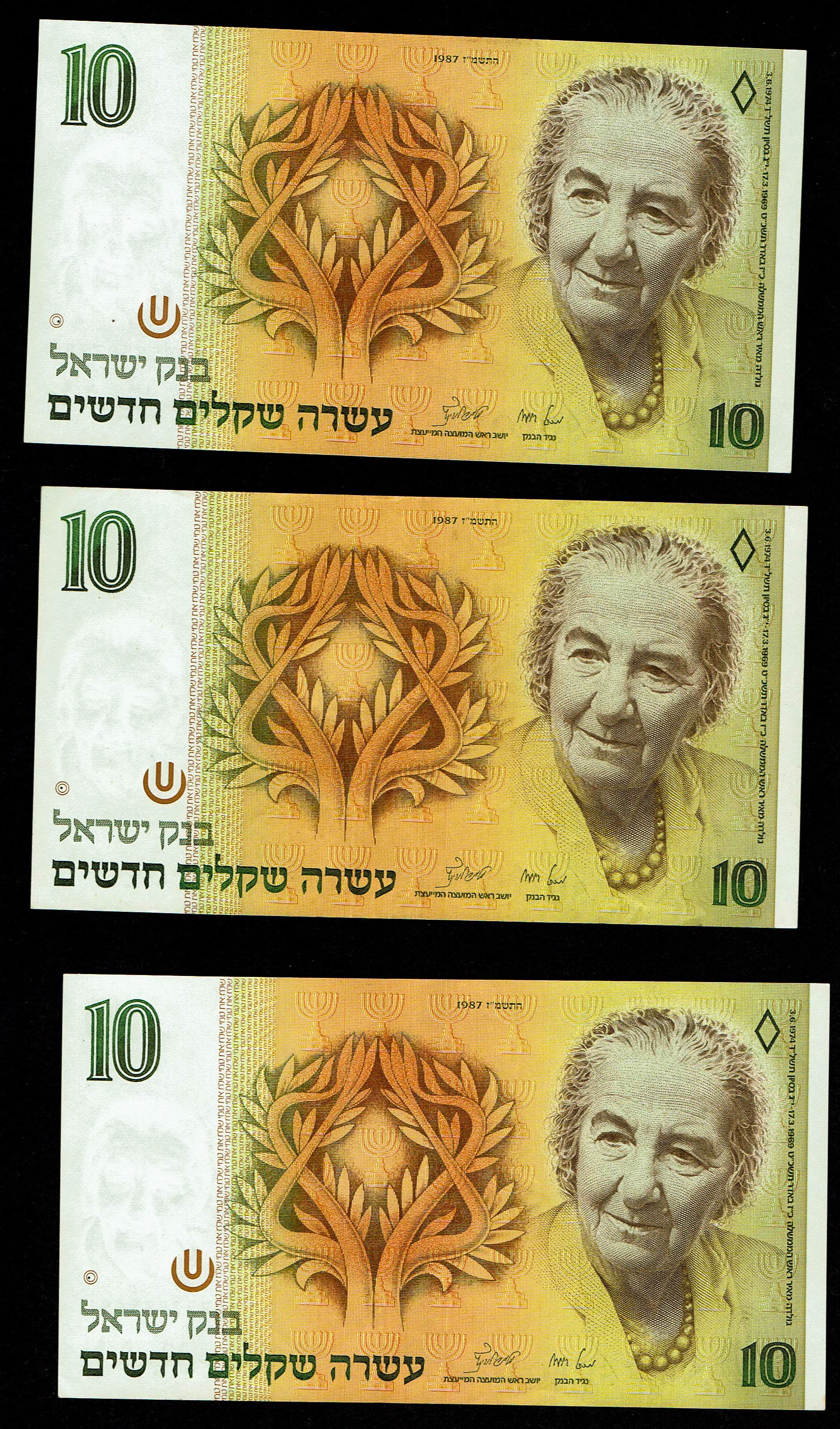 Israel - Set of 10 10 Shekel Banknotes 1985, 1987 - Pick# 53a, 53b - Uncirculated - 1 5