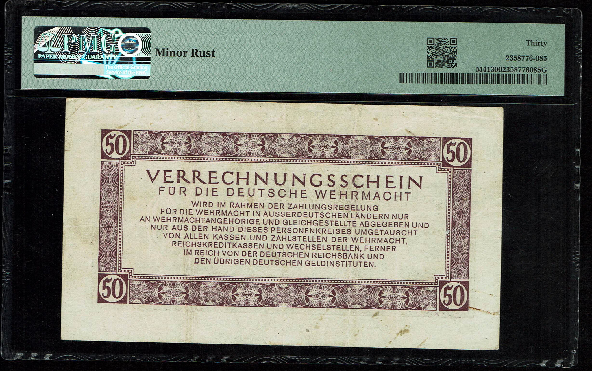 Banknotes Occupied Territories WW2 - Germany - 50 Reichsmark 1944 - PMG 30 - Clearing Note of the German Armed ... - 1 1