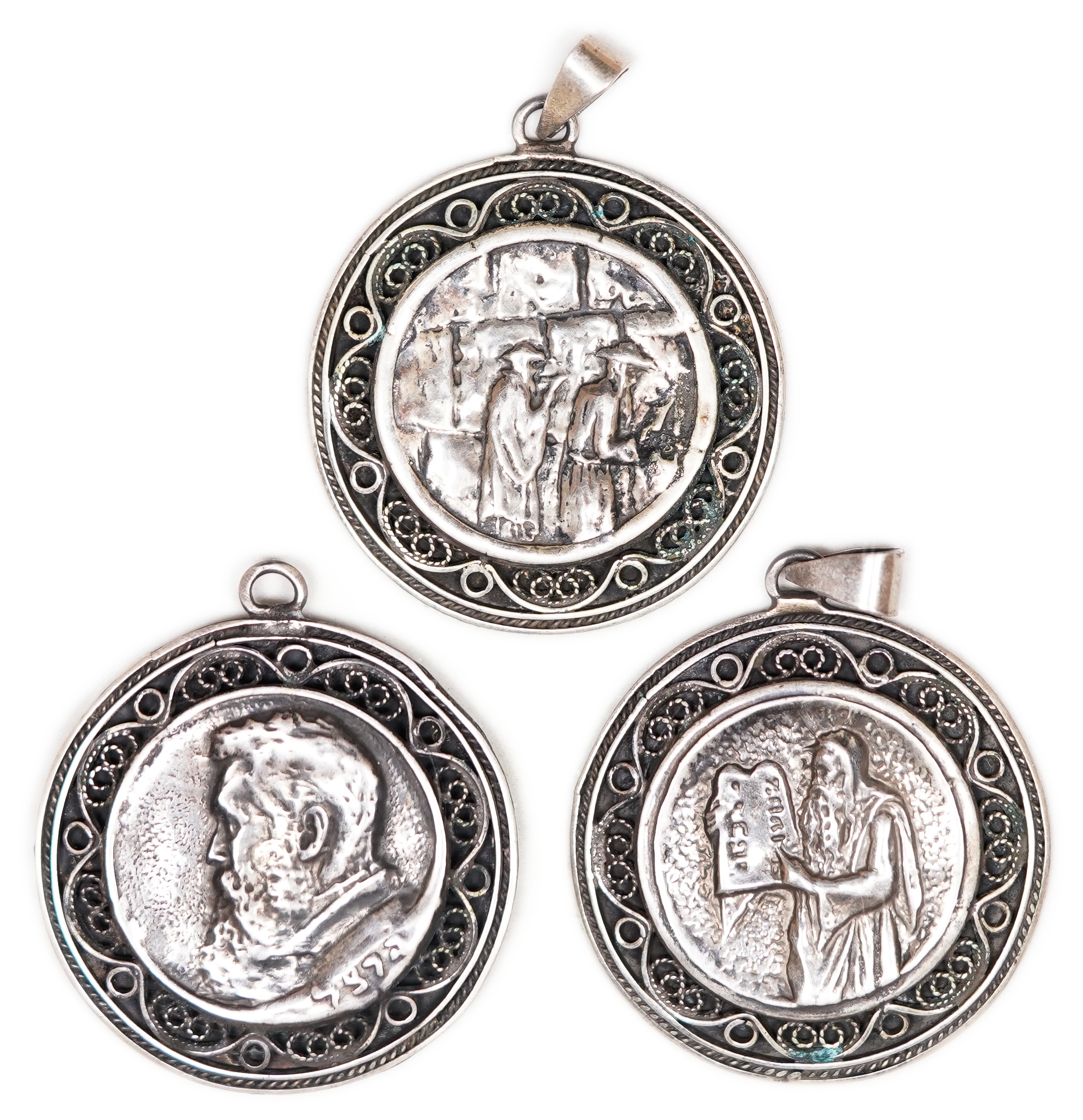 Palestine - Set of Three Silver Medallions, Bezalel Jerusalem - Marked Silver 935 - 1 0