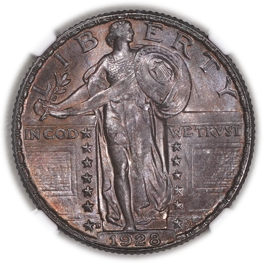 USA - 25 Cents 1928D - Standing Liberty Quarter - Silver .900, 6.25g (5.63g pure silver, 0.18 oz), 24.3 mm - NGC MS 64 - 1 0