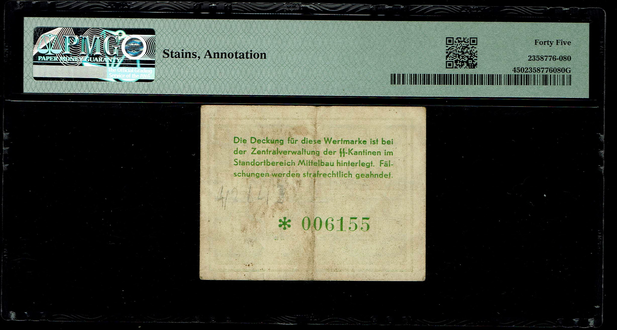Holocaust, Concentration Camp Banknotes - Germany - Mittelbau Camp - 1 Reichsmark 1943-1945 - PMG 45 - GE-255c - ... - 1 1