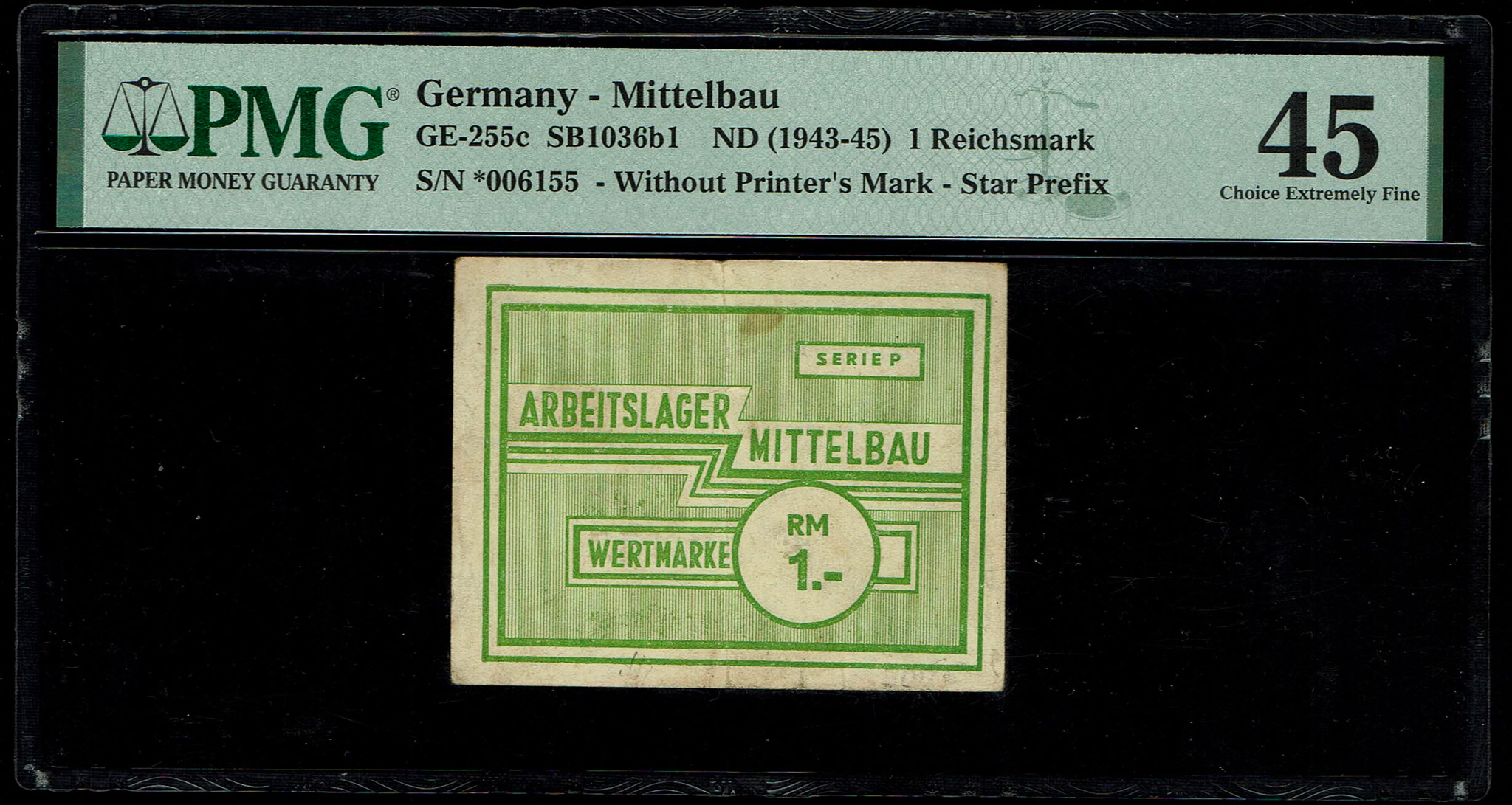 Holocaust, Concentration Camp Banknotes - Germany - Mittelbau Camp - 1 Reichsmark 1943-1945 - PMG 45 - GE-255c - ... - 1 0