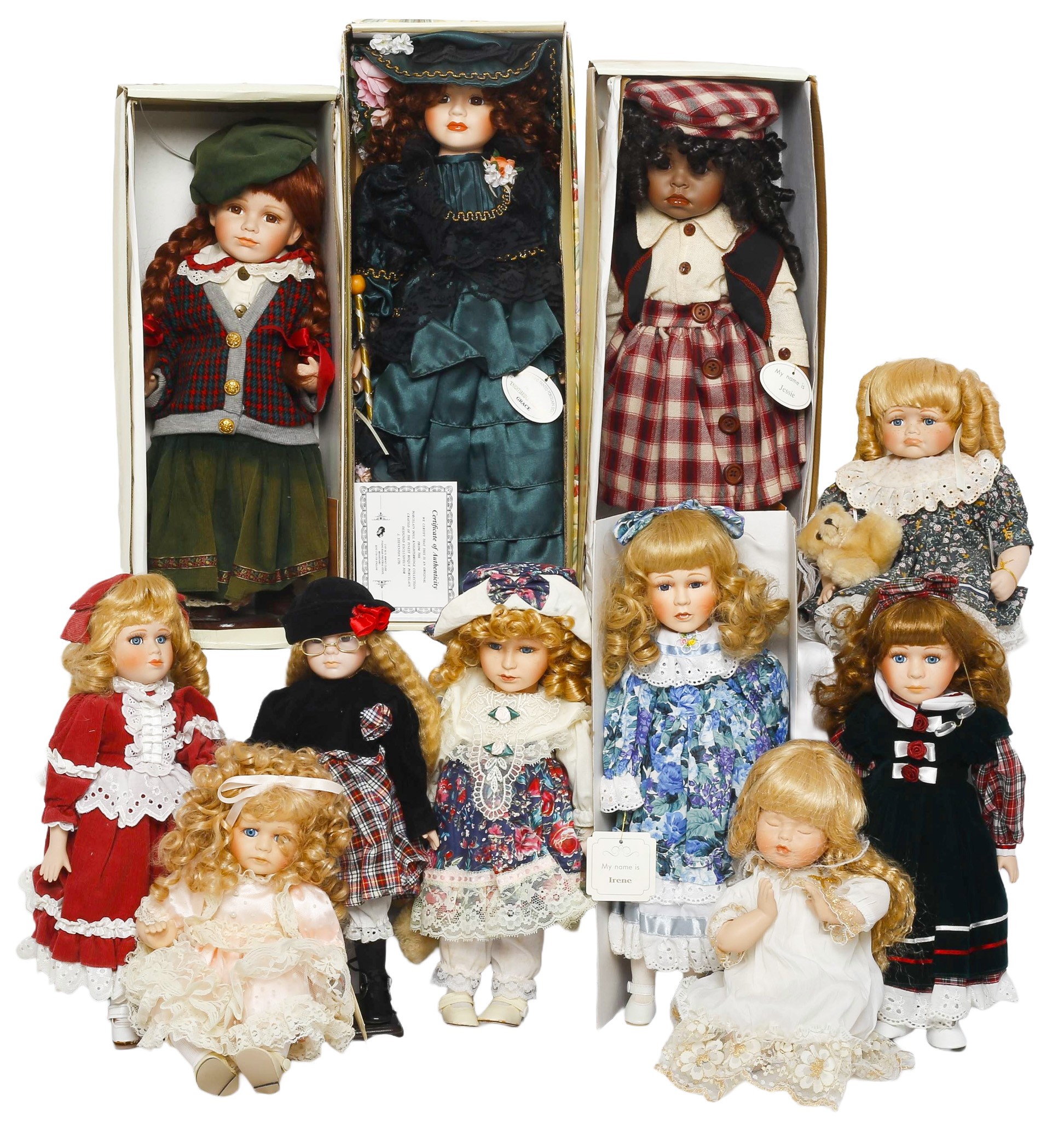 Collection of Porcelain Dolls - Most with Boxes. Includes:
Leonardo Collection Hannah, Jessie, Katie ... - 1 1