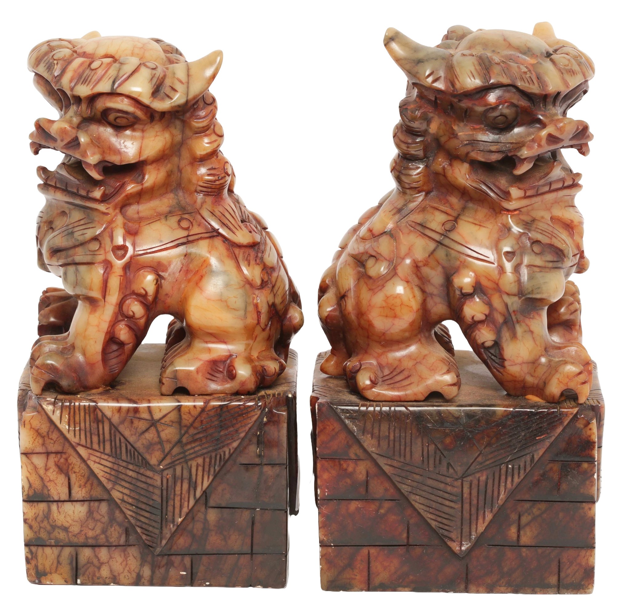 Pair of Marble Dogs of Fo. Approx 23cm high. - 1 2