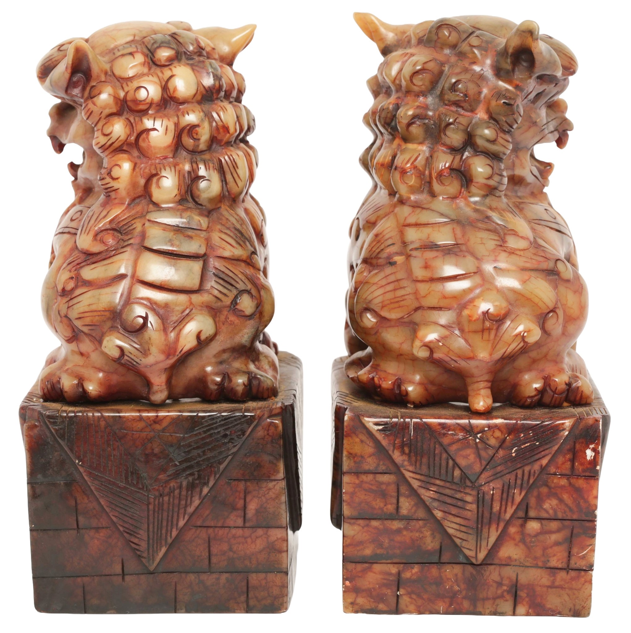 Pair of Marble Dogs of Fo. Approx 23cm high. - 1 3
