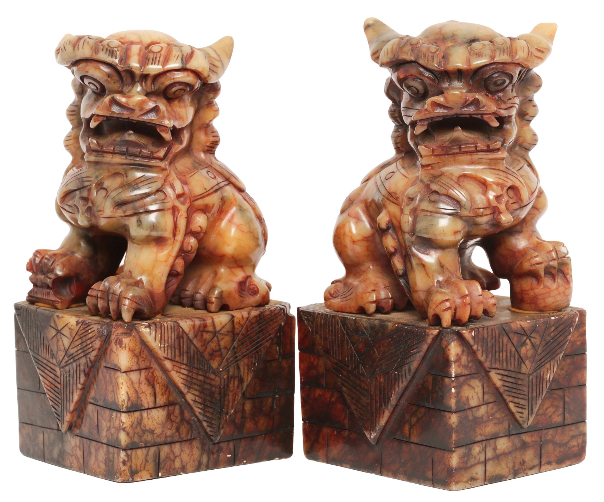 Pair of Marble Dogs of Fo. Approx 23cm high.