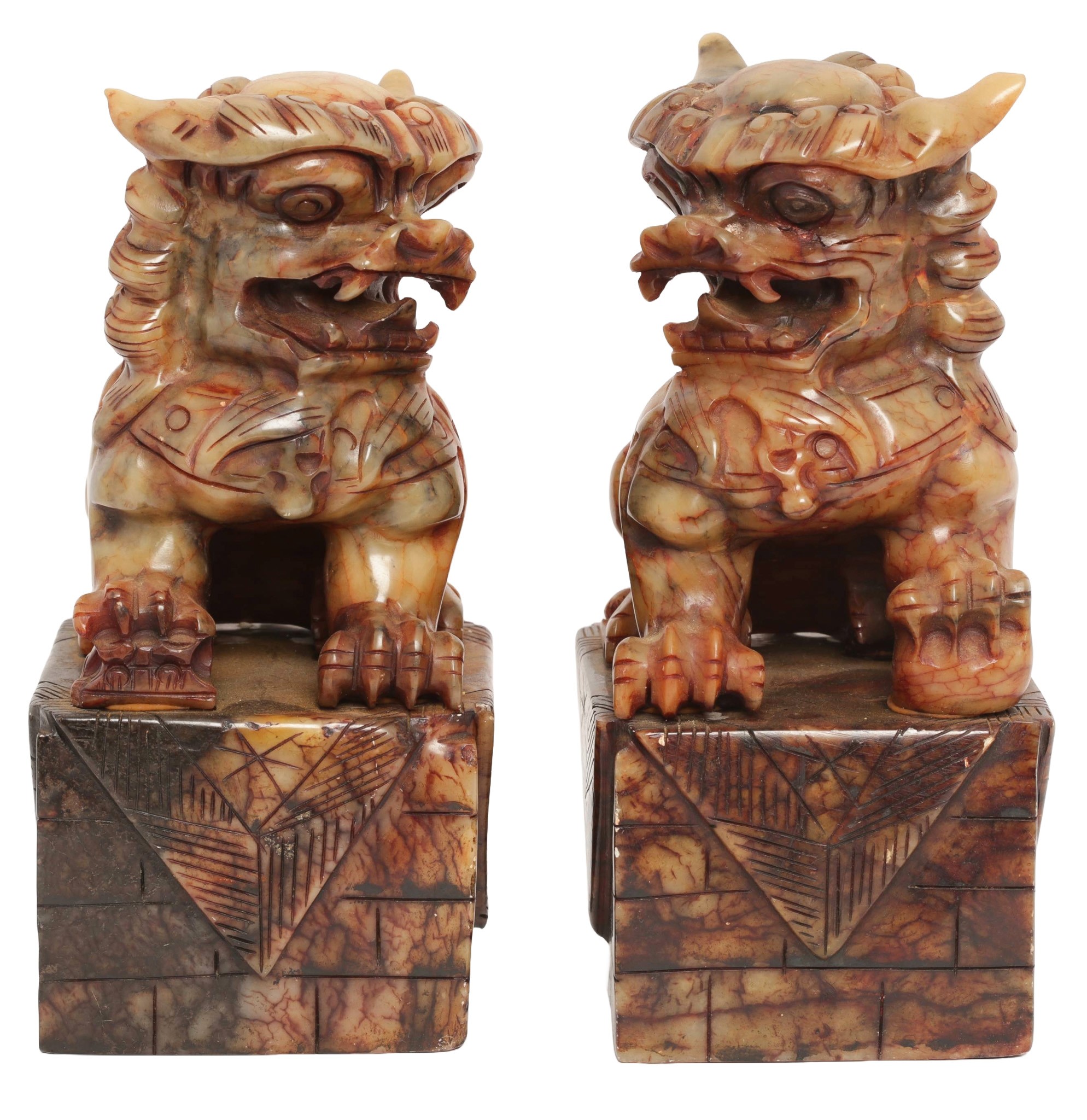 Pair of Marble Dogs of Fo. Approx 23cm high. - 1 1