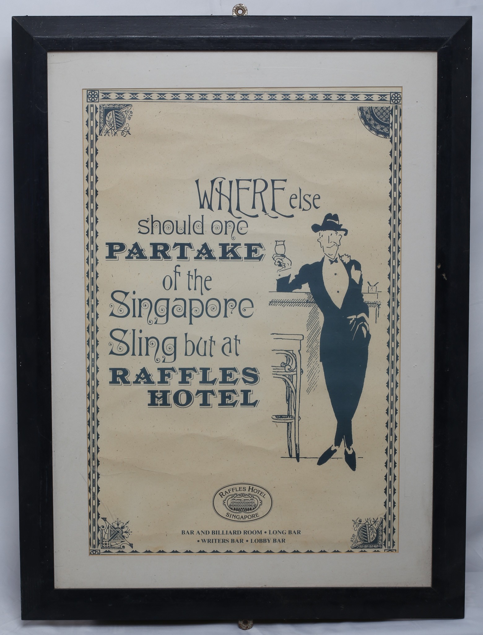 Raffles Hotel Poster 'Singapore Sling'. Frame size approx 80 x 58cm