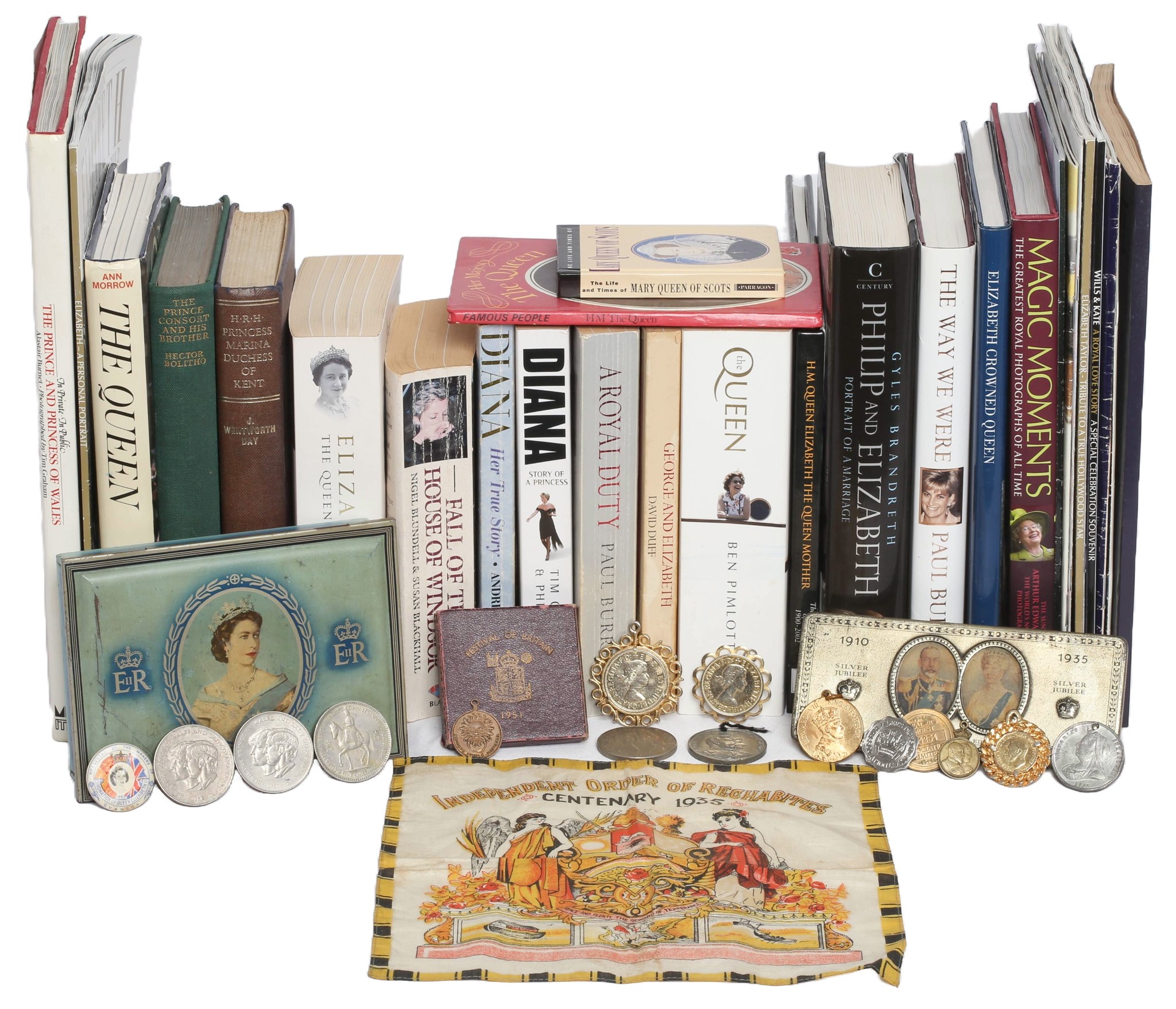 Capstan Cigarette Coronation of Elizabeth II Tin with Silver Jubilee Tin 1910-1935 and Handkerchief Commemorating ...