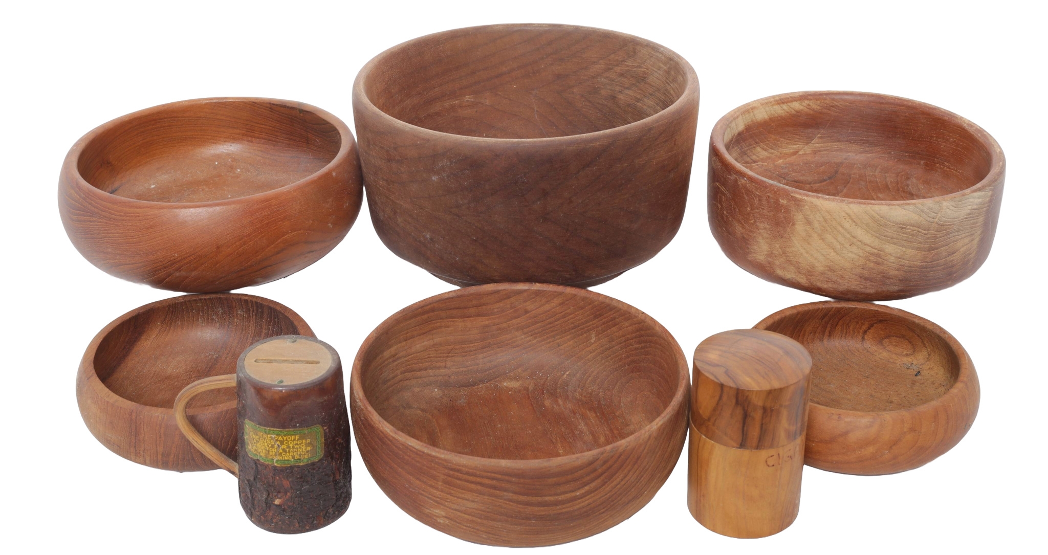 Collection of Wooden Bowls and Items.