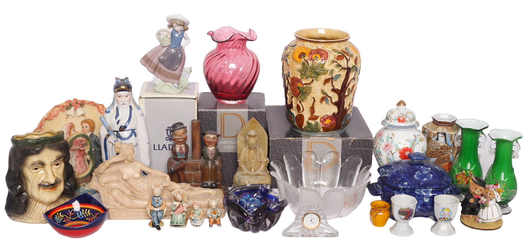 Collection of Ornaments and Vases Including:
Novelty Vintage Anri Carved Wooden Bar Set (with some damage to ...