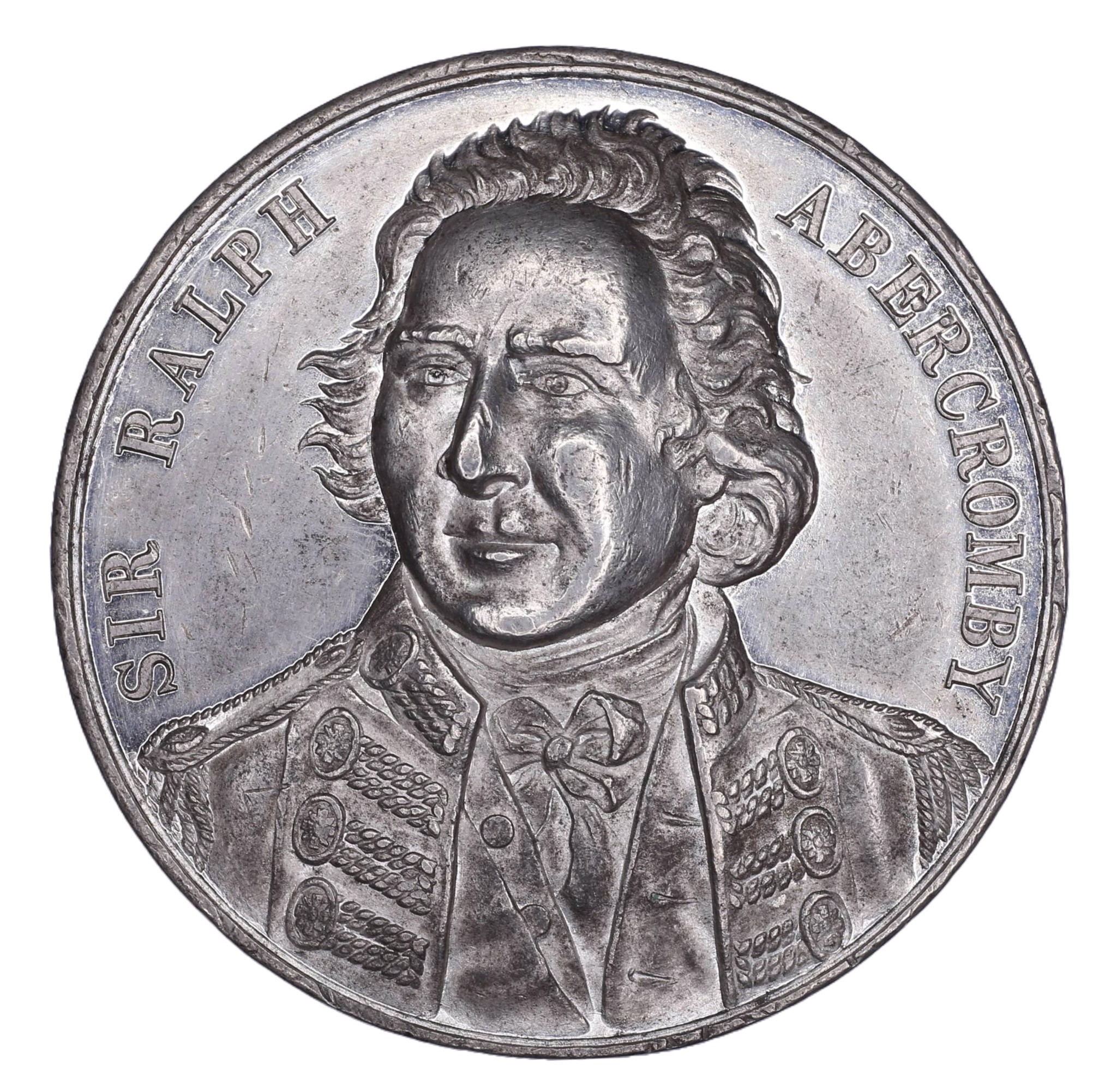 White Metal (Tin?) Medal Commemorating the Centenary of the Conquest of Trinidad by the British in 1797. Uniformed ... - 1 2