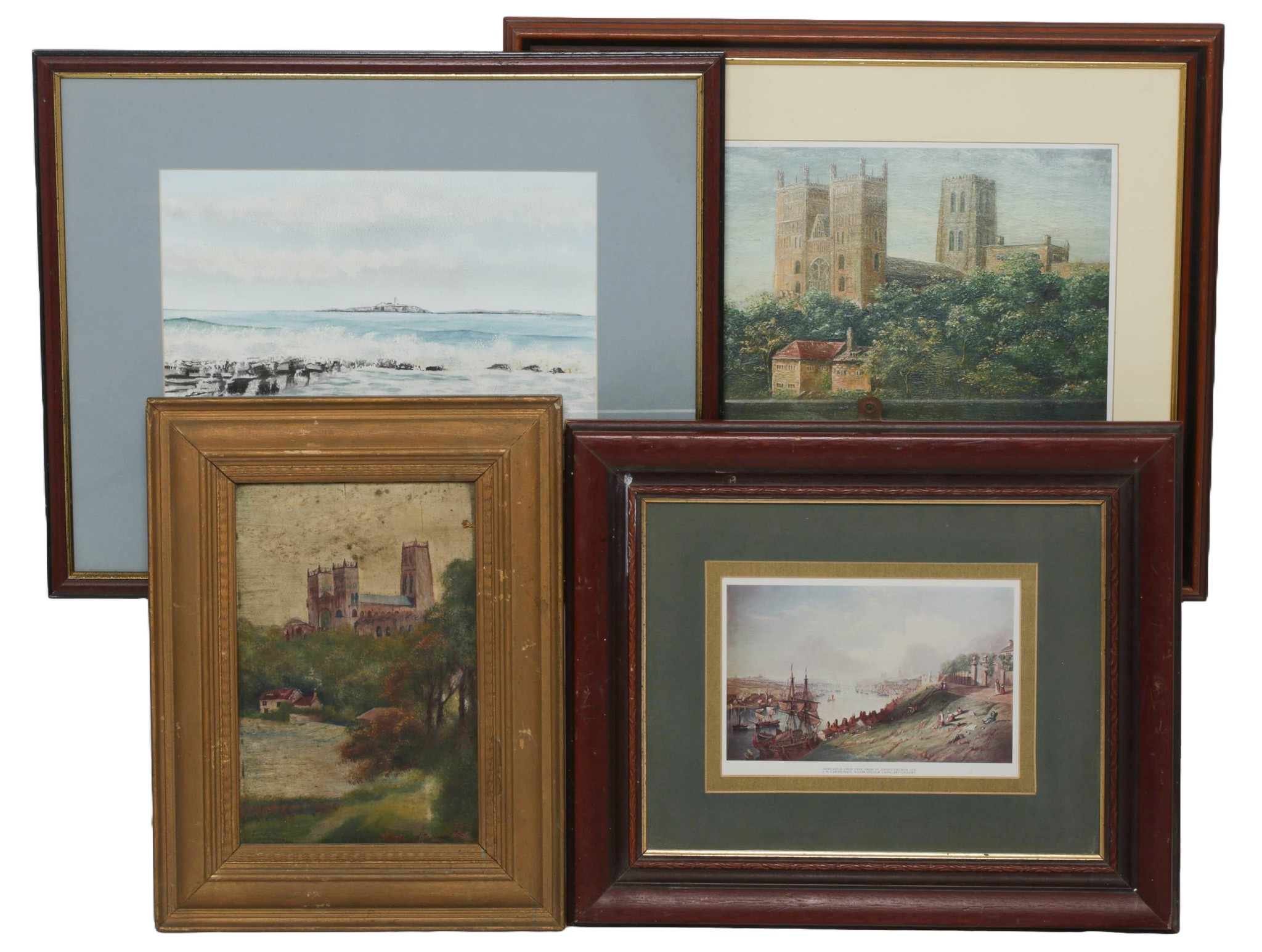 4 x Framed Prints/Paintings of Durham Cathedral, Newcastle and The Farne Islands. Includes framed Watercolour of ...