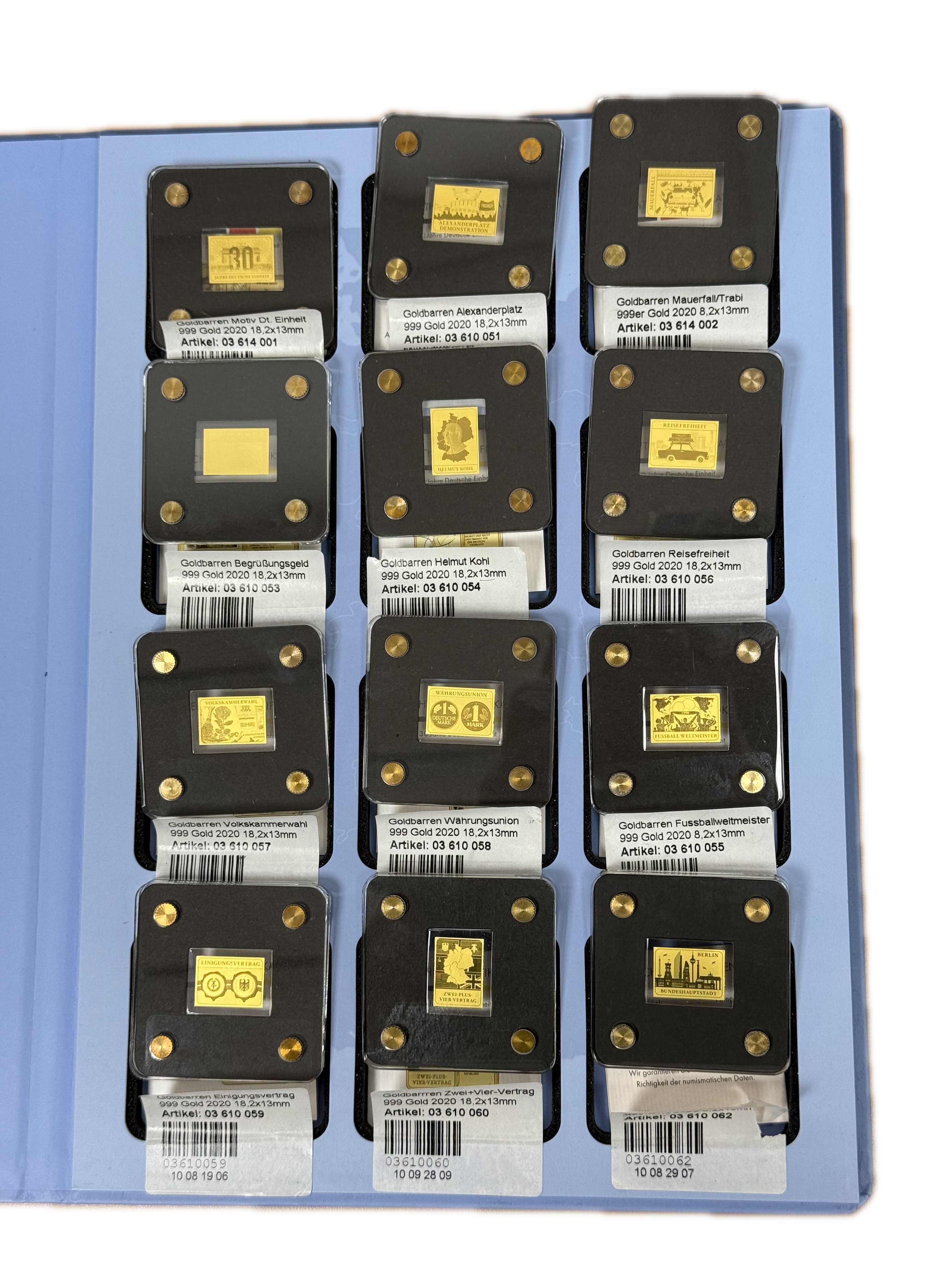 Germany - 30 Years of German Unity - Set of 12 Gold Bars - .999 Gold, Approx. 0.746g (Approx. 0.745g Net Pure Gold) ... - 1 3