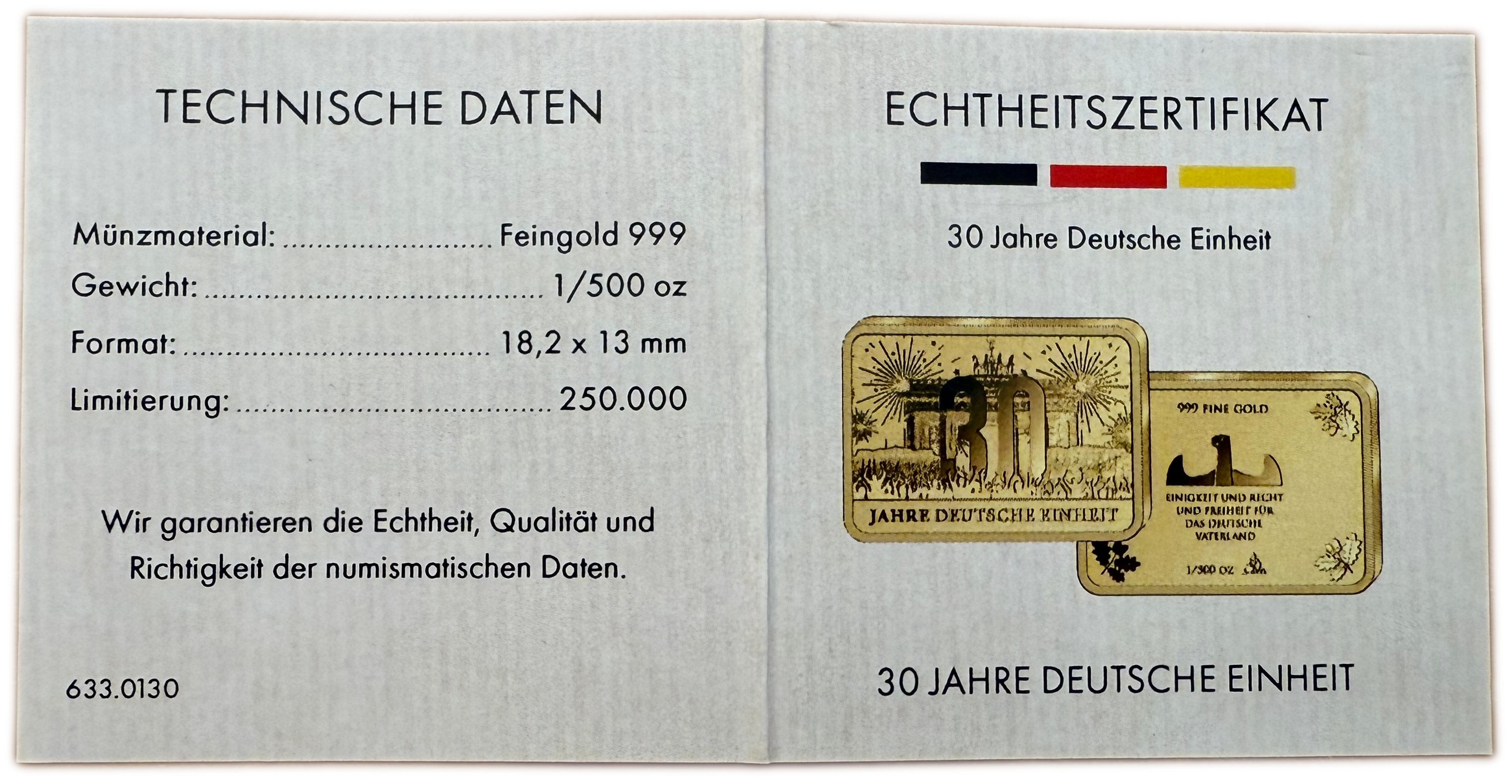 Germany - 30 Years of German Unity - Set of 12 Gold Bars - .999 Gold, Approx. 0.746g (Approx. 0.745g Net Pure Gold) ... - 1 4
