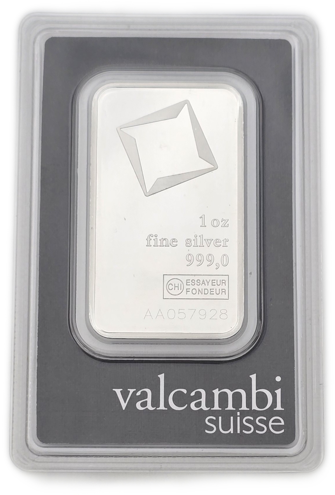 Bullion Bars - Switzerland - Valcambi Suisse Silver Bar, 1 Ounce - Silver 999, 31.10 g, in Original Assay Card