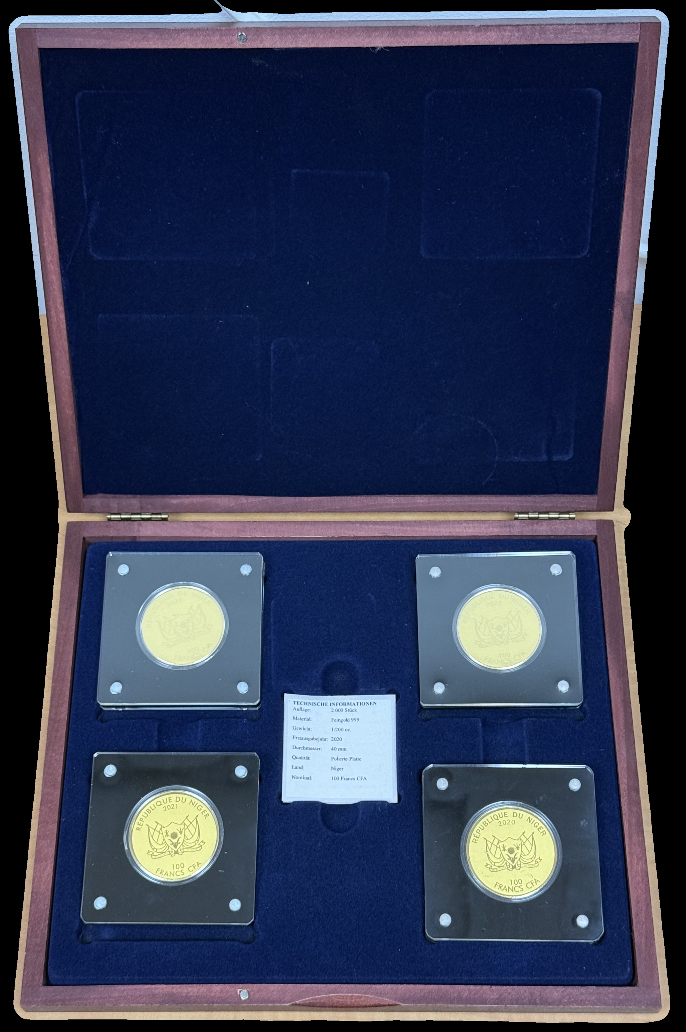 Niger - Set of 4 Gold 100 Francs CFA Coins 2020-2021 - Most Famous Gold Coins - .999 Gold, Approx. 0.622g (Approx. ...