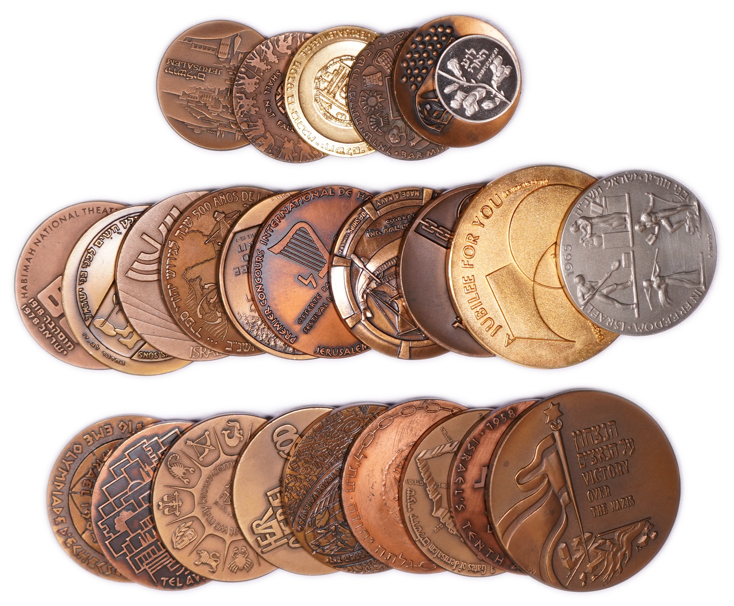 Israel - Group of 25 Medals by the Israel Coins and Medals Corporation and Others - Bronze, Various Metals and ... - 1 0