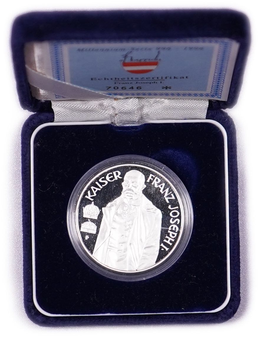 Austria - 100 Schilling 1994, Emperor Franz Joseph I - .900 Silver, 20 g (18 g Pure Silver, Approximately 0.579 ... - 1 2