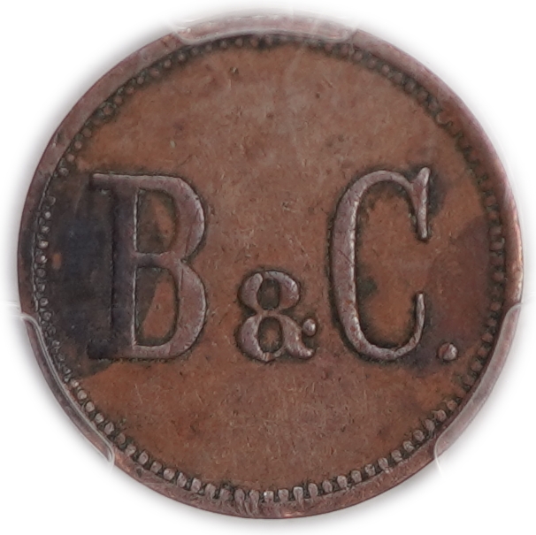 Palestine - German Templer Colony Tokens - 1/8 Para 1880-1917 - B&C - Haffner CC-14A - Copper, 18mm - PCGS AU ... - 1 1