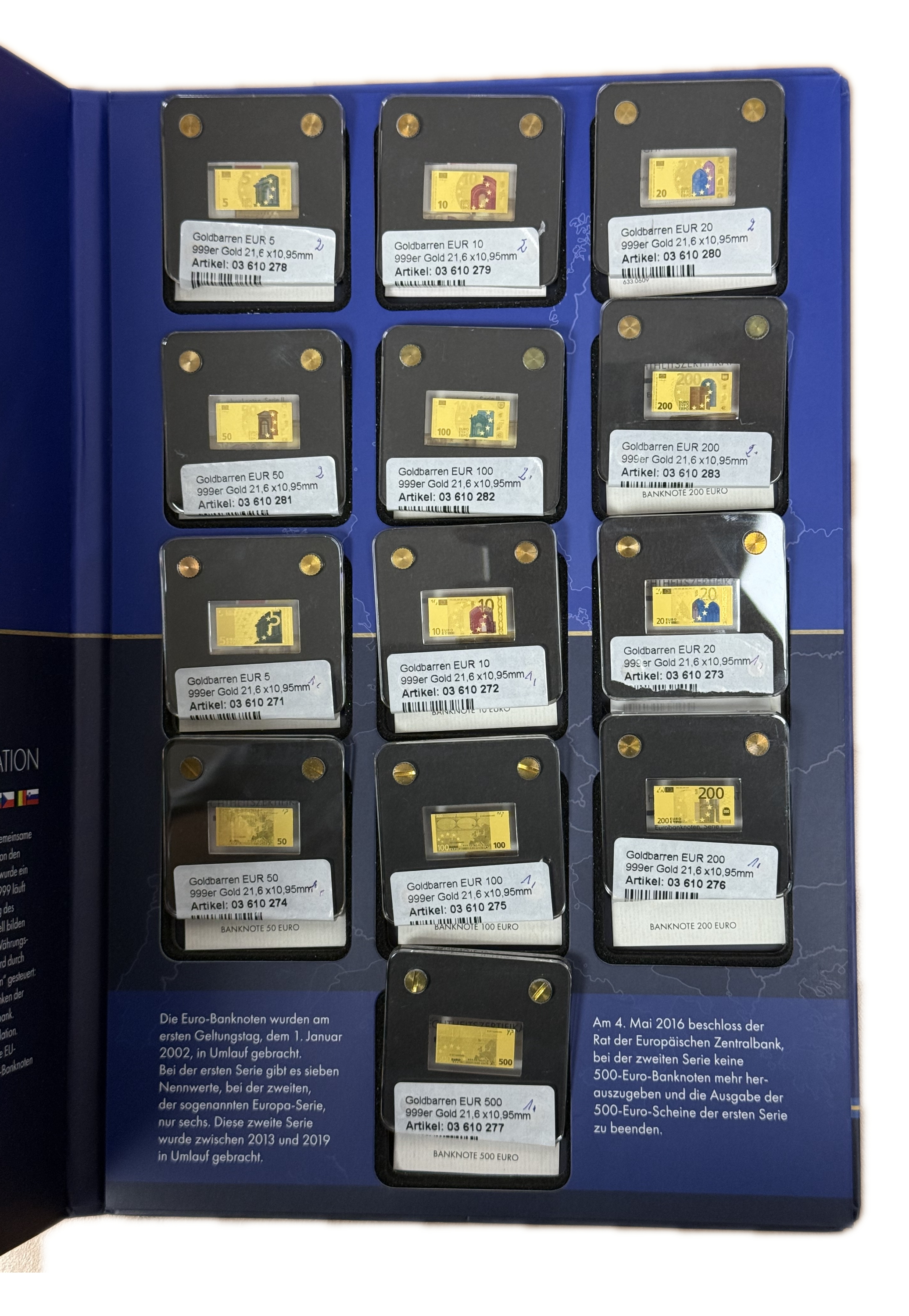 Gold Bars - Euro Banknotes Series - 13 Gold .999 Miniature Bars Featuring €5–€500 Denominations - Approximately ... - 1 31