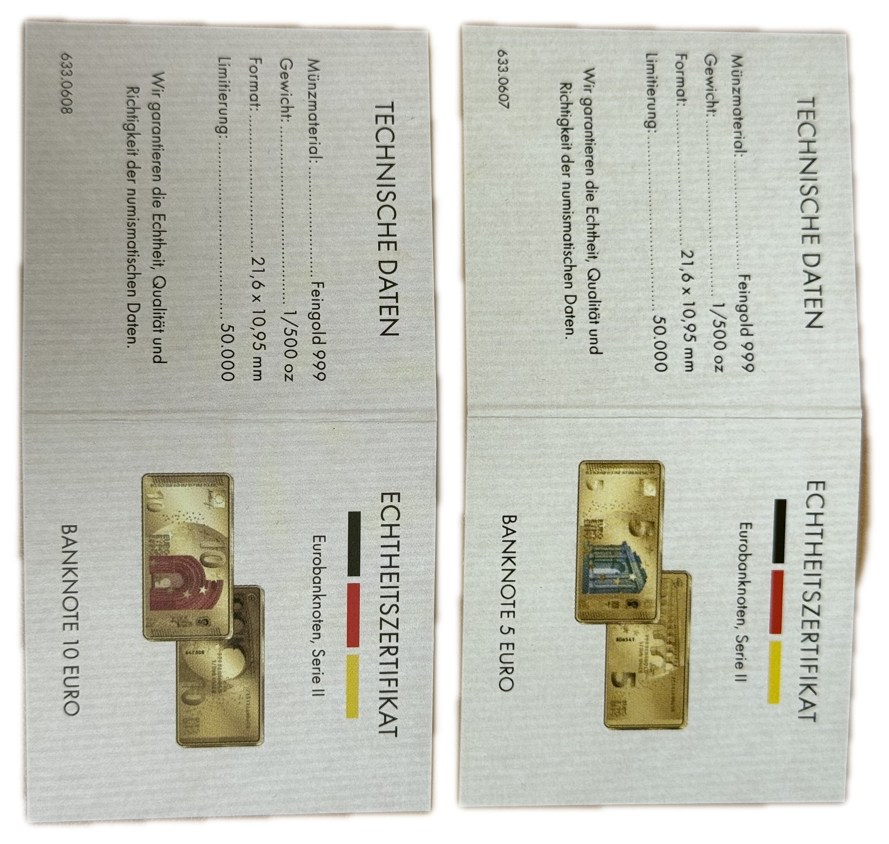 Gold Bars - Euro Banknotes Series - 13 Gold .999 Miniature Bars Featuring €5–€500 Denominations - Approximately ... - 1 29