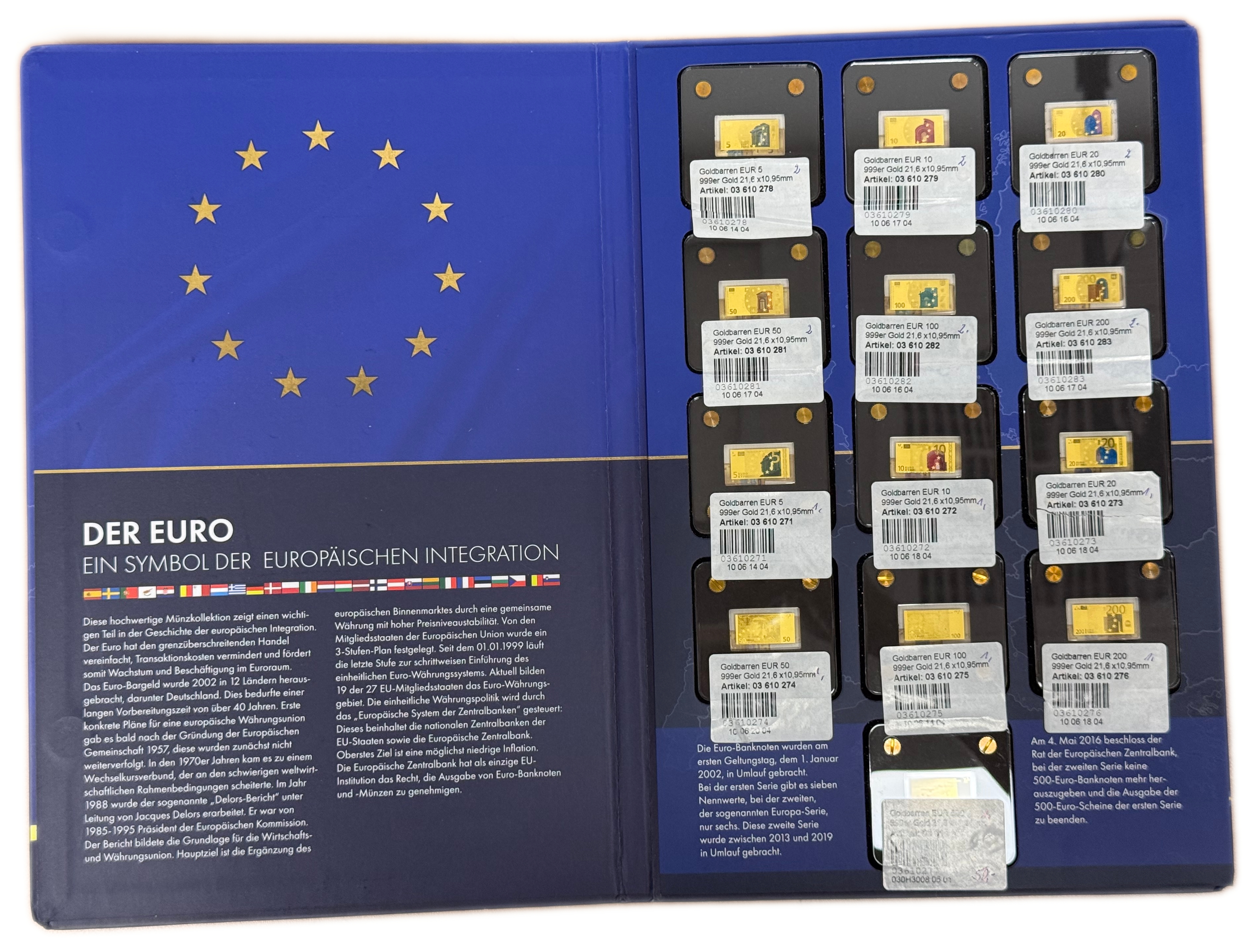 Gold Bars - Euro Banknotes Series - 13 Gold .999 Miniature Bars Featuring €5–€500 Denominations - Approximately ... - 1 11