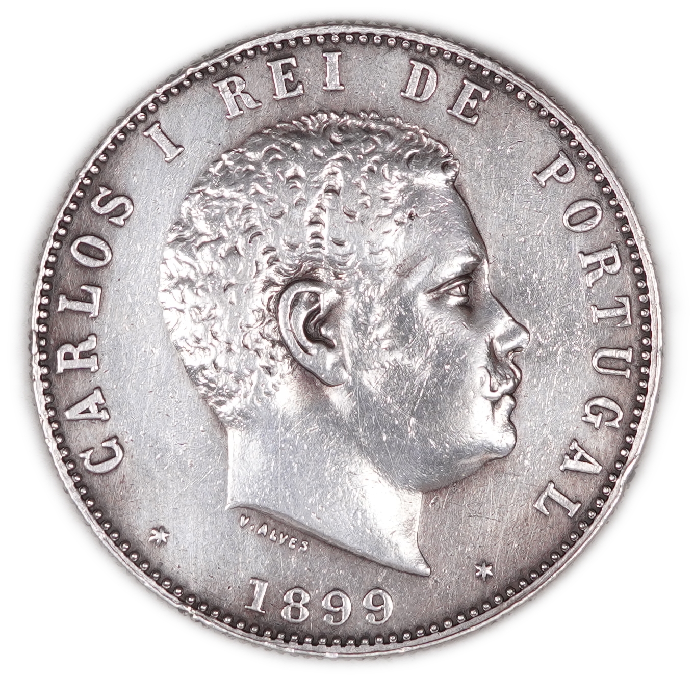 Portugal - 1000 Réis 1899 - Carlos I - KM# 540 - Silver 917 (approx. 22.9g pure silver, 0.737 oz) - Very Fine - 1 0