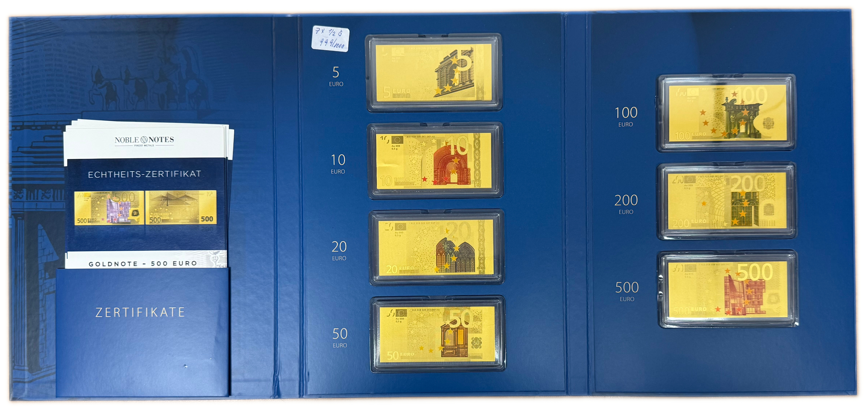 Germany - Set of 7 Gold Euro Banknotes - 15 Years of the Euro in Germany - 5, 10, 20, 50, 100, 200 and 500 Euro - ... - 1 0