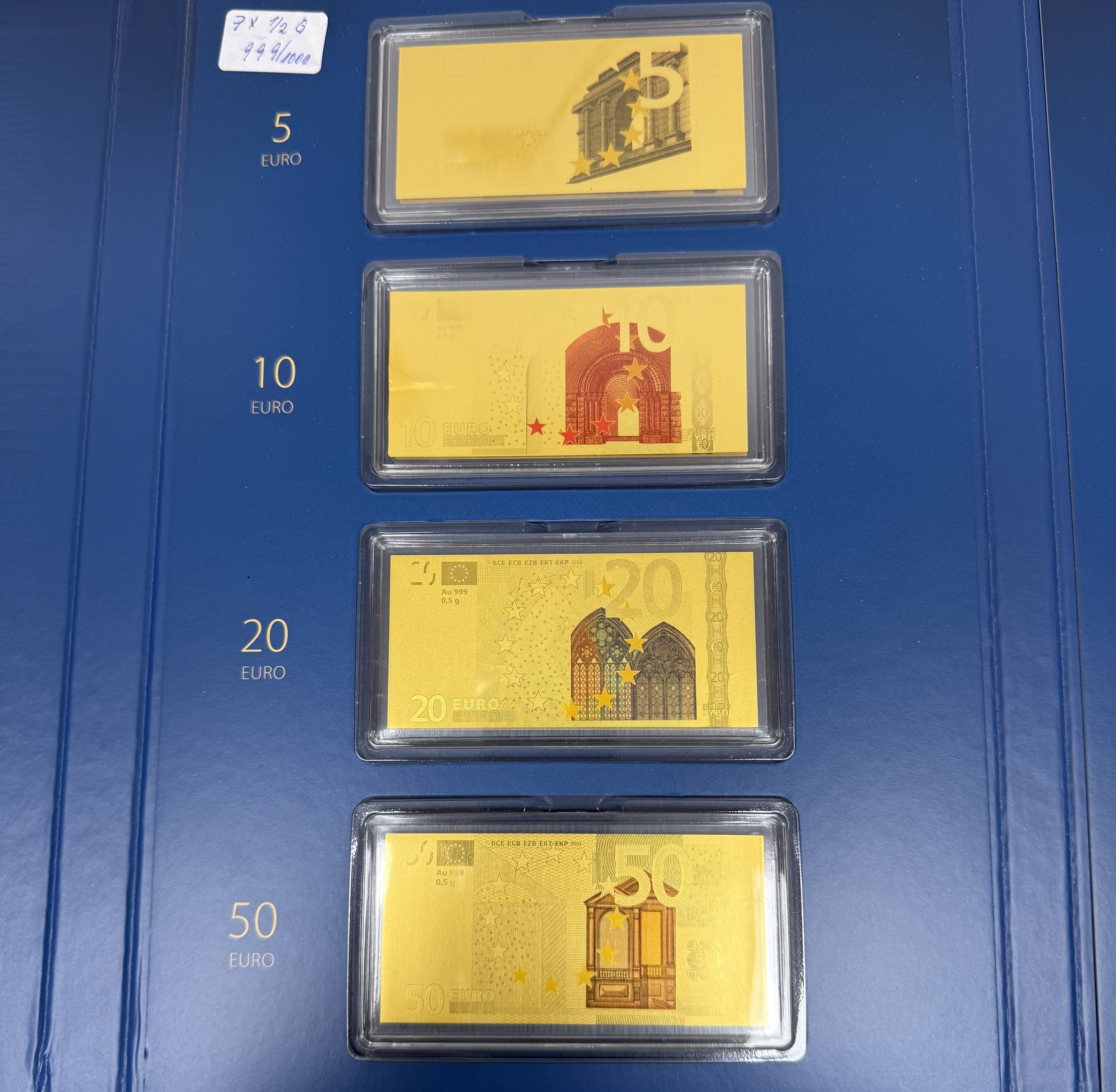 Germany - Set of 7 Gold Euro Banknotes - 15 Years of the Euro in Germany - 5, 10, 20, 50, 100, 200 and 500 Euro - ... - 1 4