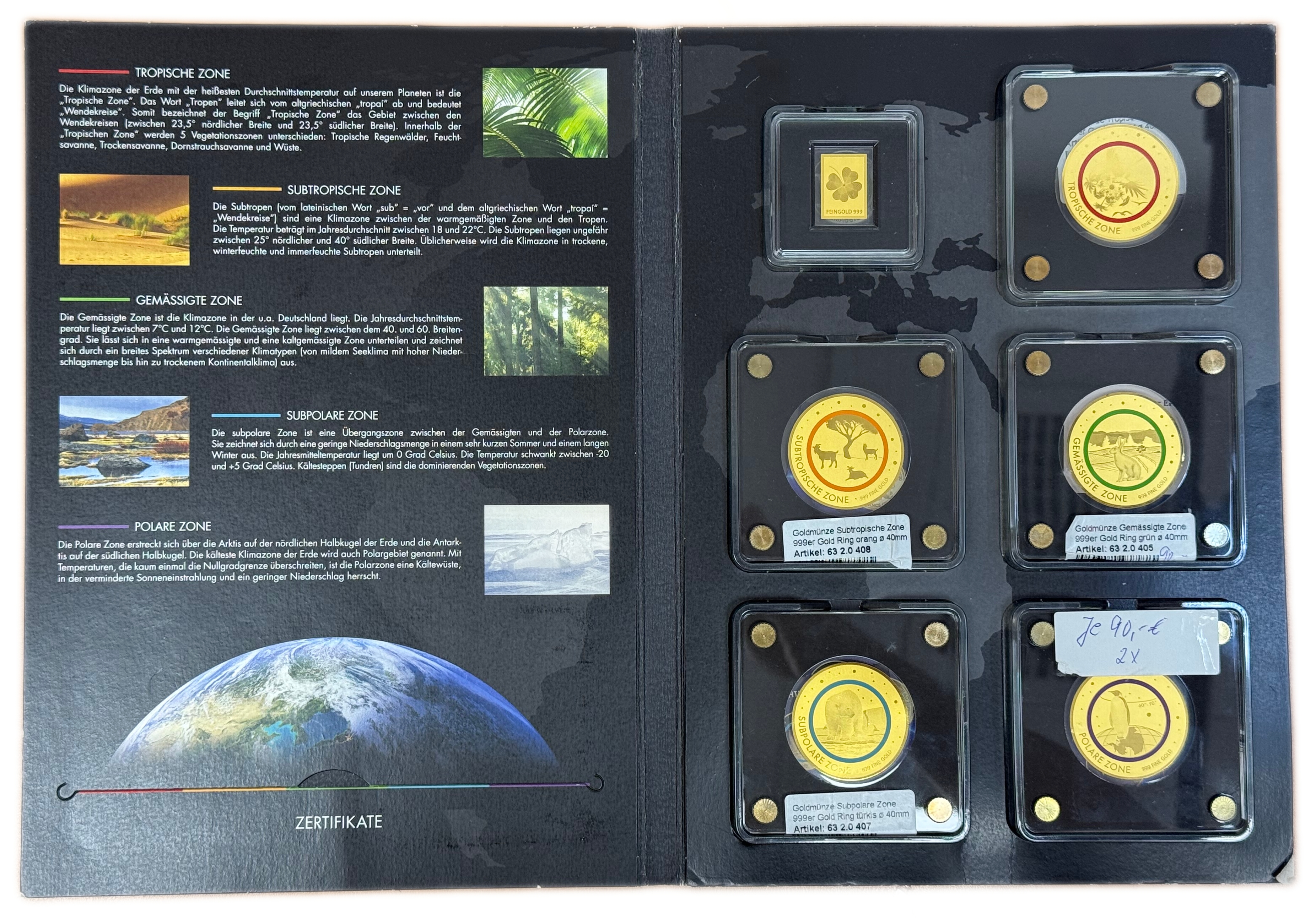 Chad - 5,000 Francs CFA 2020 - Climate Zones of the Earth - Set of 5 Gold 999 Coins and a Gold 999 Clover Bar ...