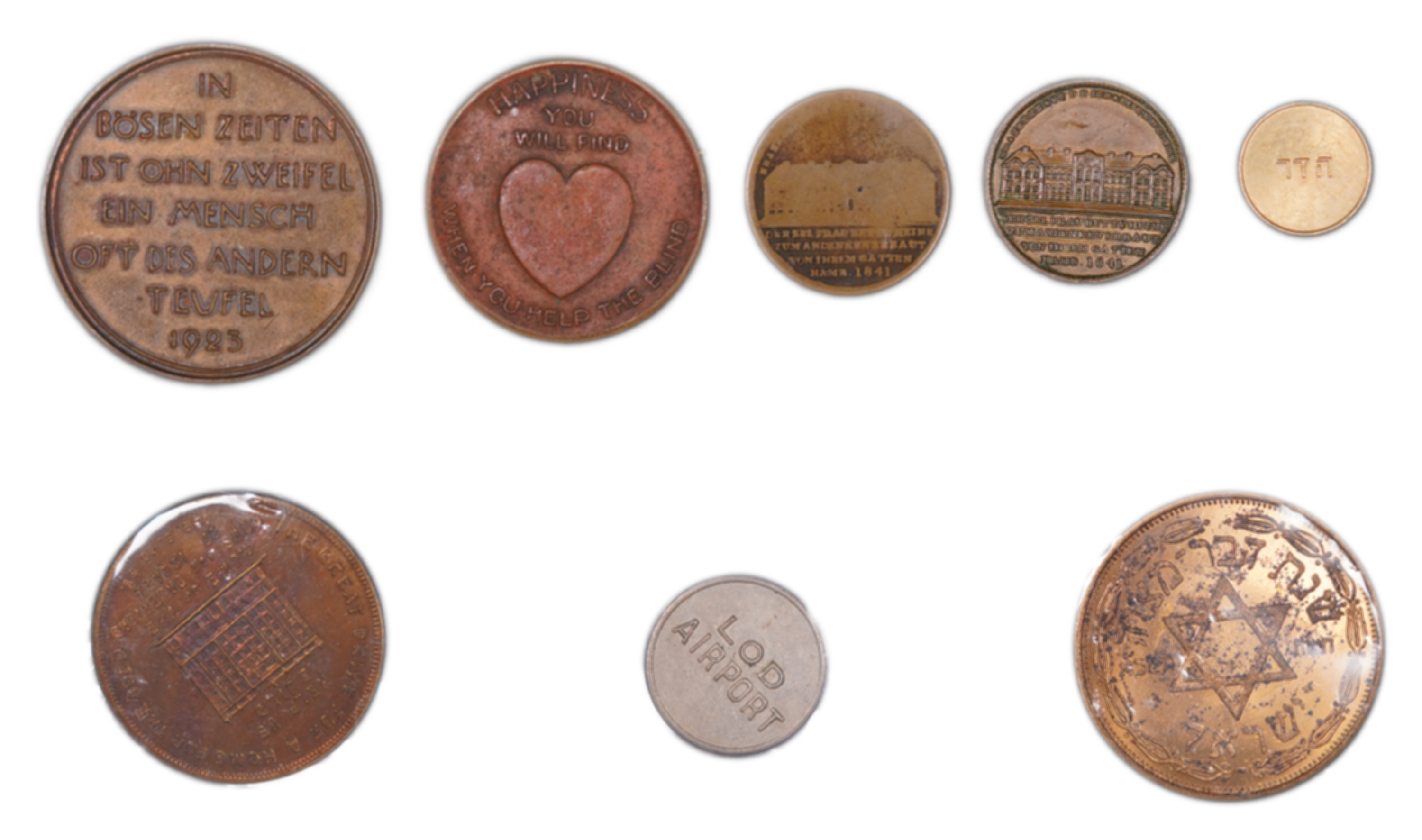 Judaica / Zionism - Lot of 8 Jewish and Zionist Tokens & Medals - Various Metals - 1 1