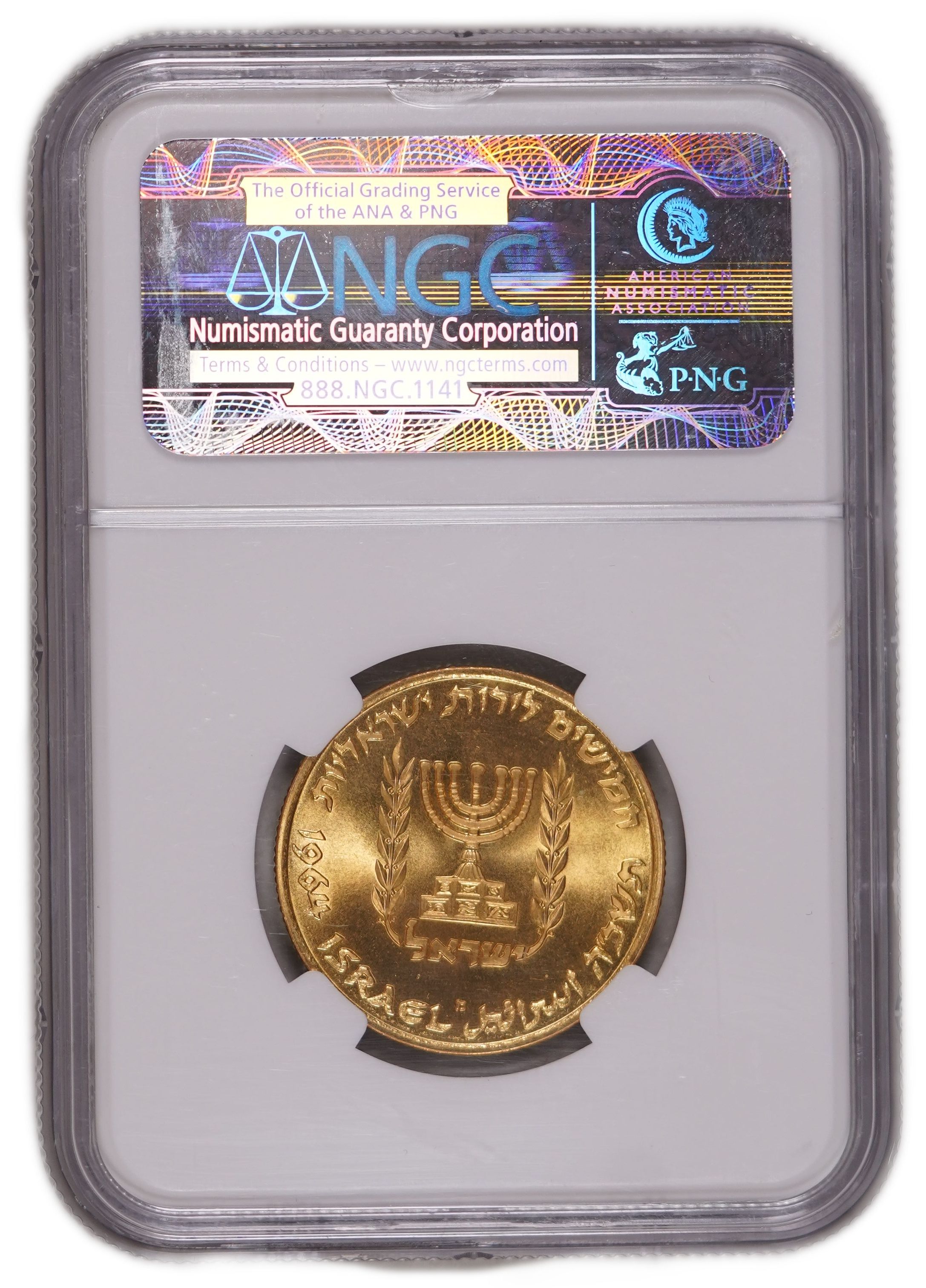 Israel - 50 Lirot 1964, 10th Anniversary of the Bank of Israel, Decoration, “Mem” Mintmark - Gold 916, 13.34 g ... - 1 3