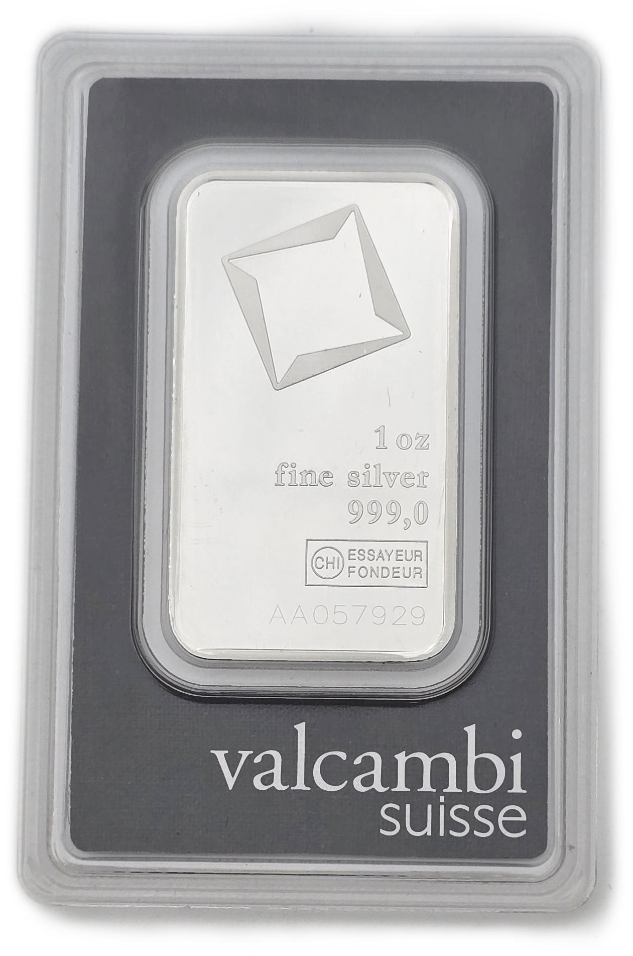Bullion Bars - Switzerland - Valcambi Suisse Silver Bar, 1 Ounce - Silver 999, 31.10 g, in Original Assay Card