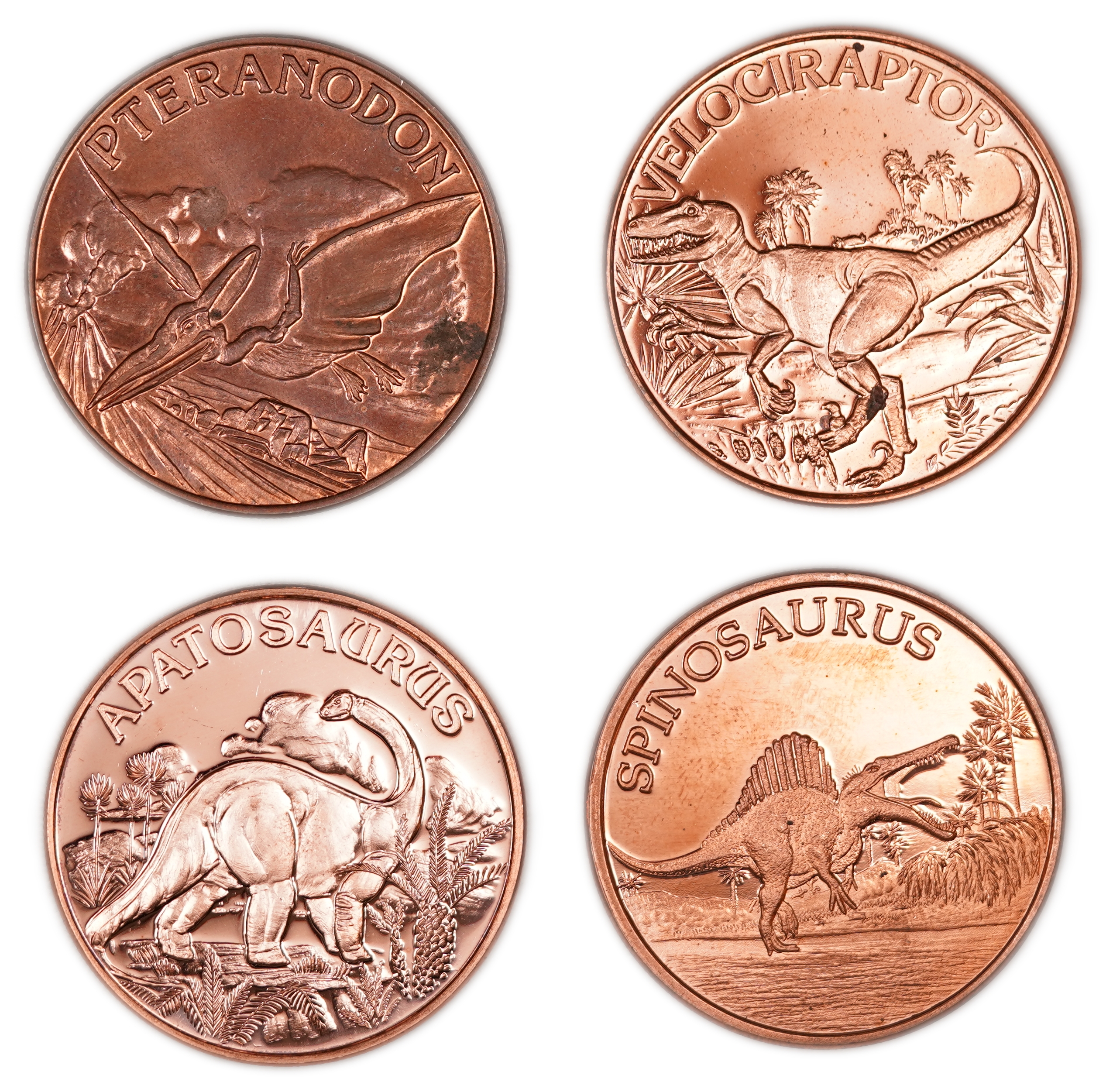 Bars - USA - Lot of 4 Dinosaur Series Rounds - Copper 999, 1 AVDP Ounce Each - Osborne Mint - Uncirculated