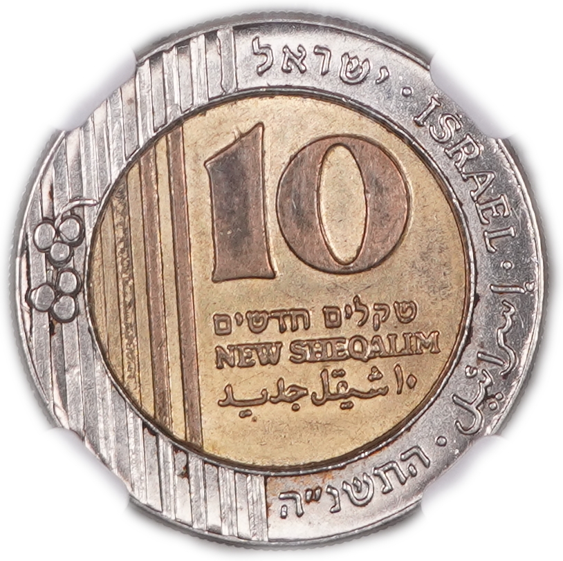 Israel - 10 New Sheqalim 1995, Star / Star of David Variety - Rare - NGC MS 62 - 1 1