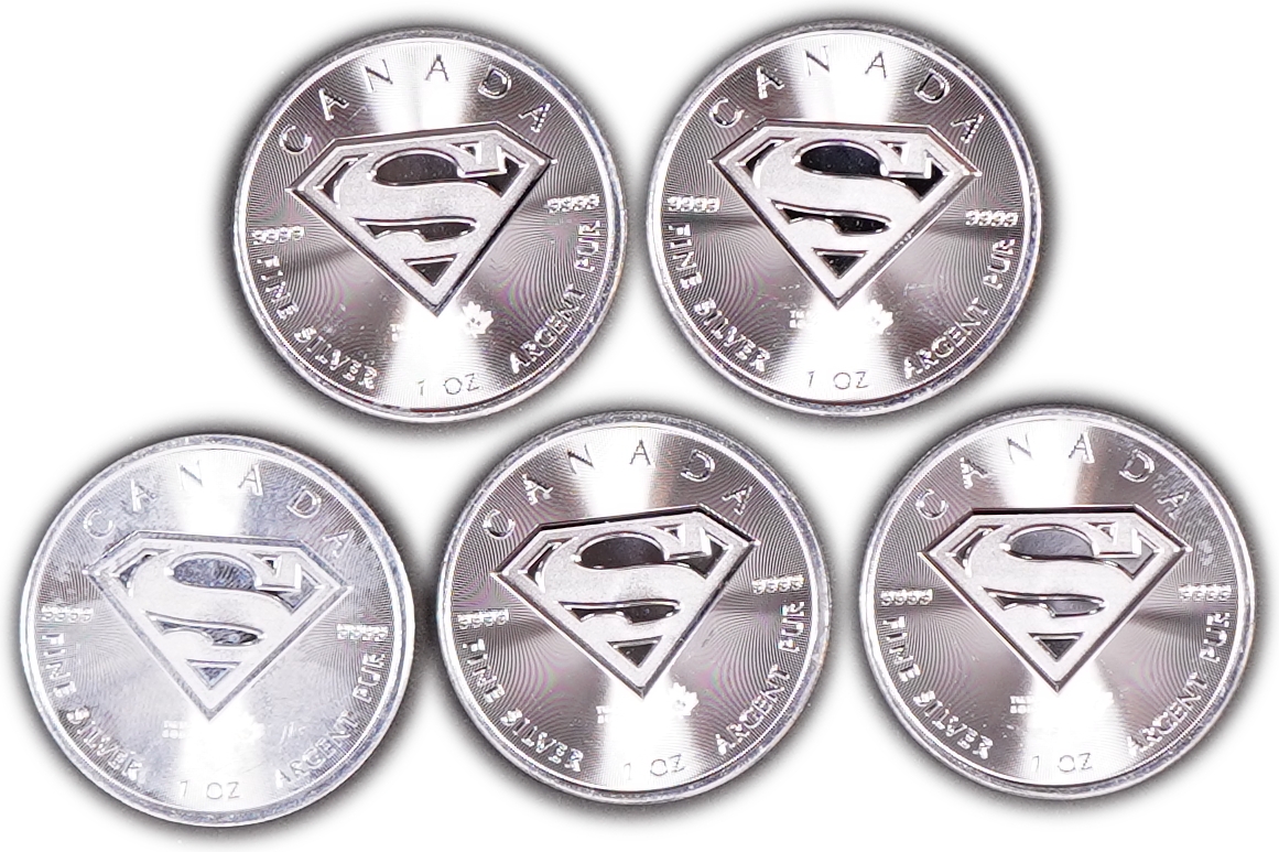 Canada - Lot of 5 Identical 5 Dollar Coins 2016, Superman - .9999 Silver, Total Gross Weight 155.55 g ... - 1 0
