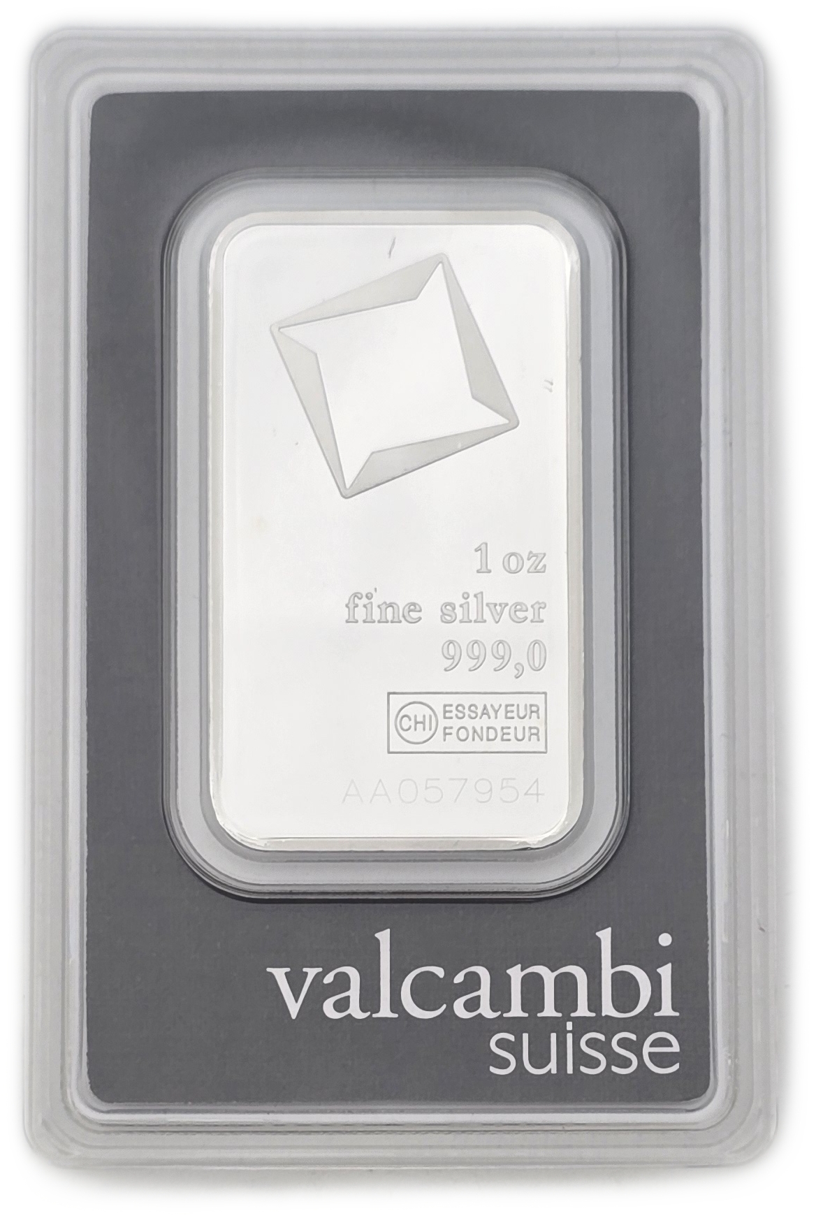 Bullion Bars - Switzerland - Valcambi Suisse Silver Bar, 1 Ounce - Silver 999, 31.10 g, in Original Assay Card