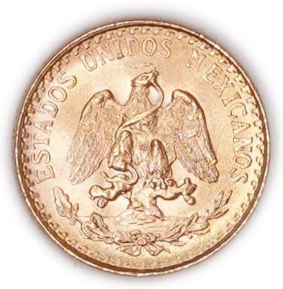 Mexico - 2 Pesos 1945 - KM# 461 - Gold 900, 1.67g (approx. 1.50g pure gold, 0.0483 oz) - Uncirculated - 1 1